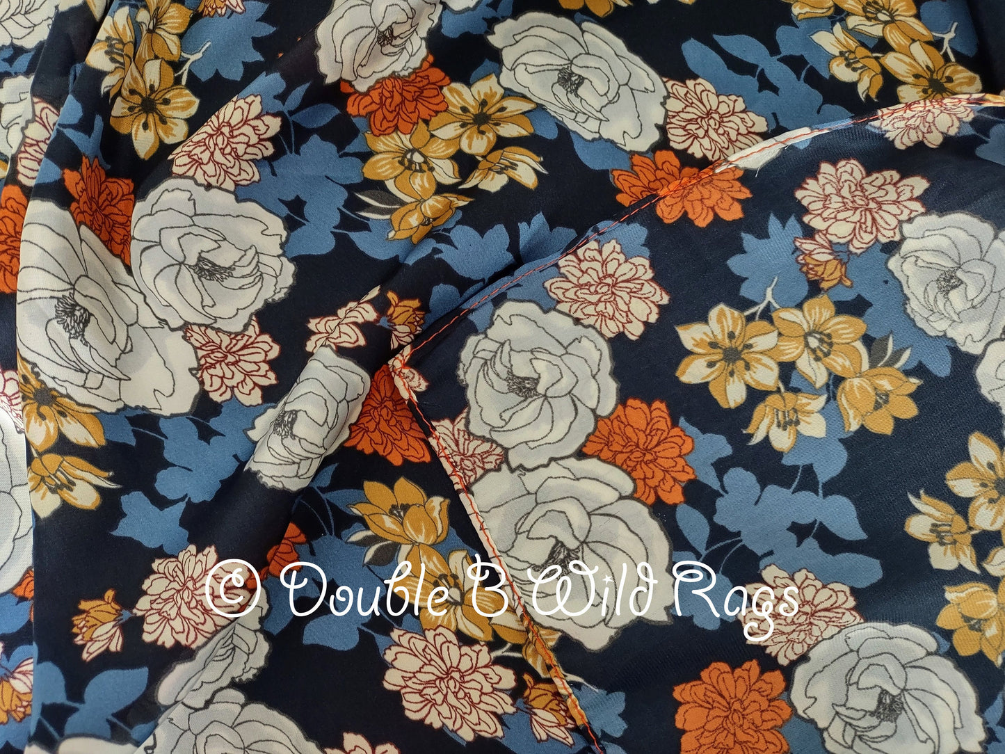Wild Rag FLORAL 705 Dark Rust Orange and Navy Blue Floral Cowboy Western Neck Scarf Bandanna by Double B Wild Rags