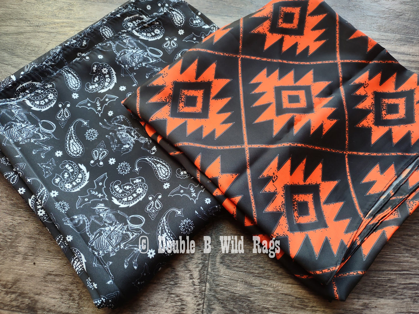 Halloween Wild Rag Cowboy Killer Skeleton with Bats and Paisley Cowboy Western Neck Scarf Bandanna by Double B Wild Rags