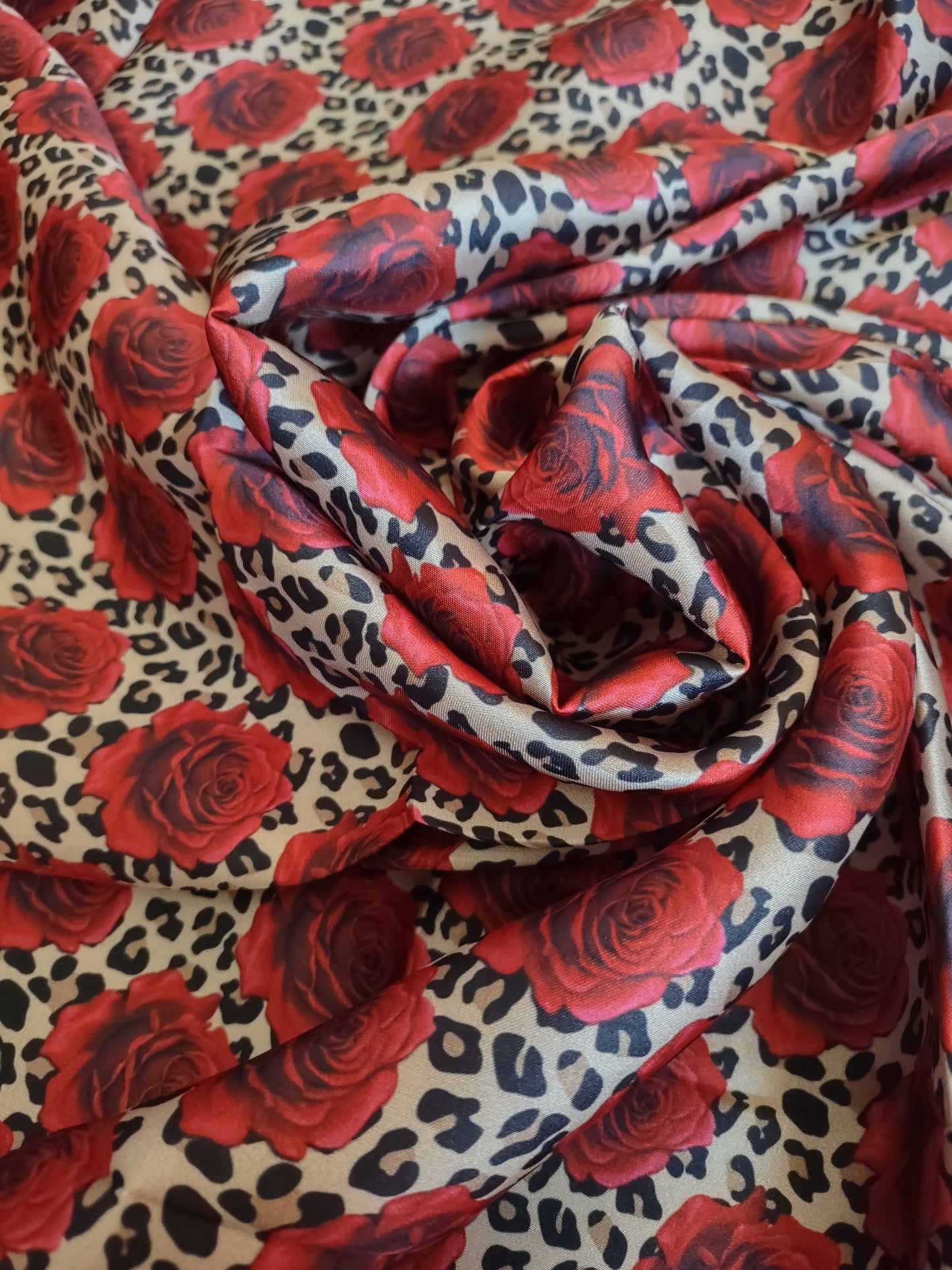WILD RAG Cheetah and Deep Red Roses Cowboy Western Neck Scarf Bandanna by Double B Wild Rags
