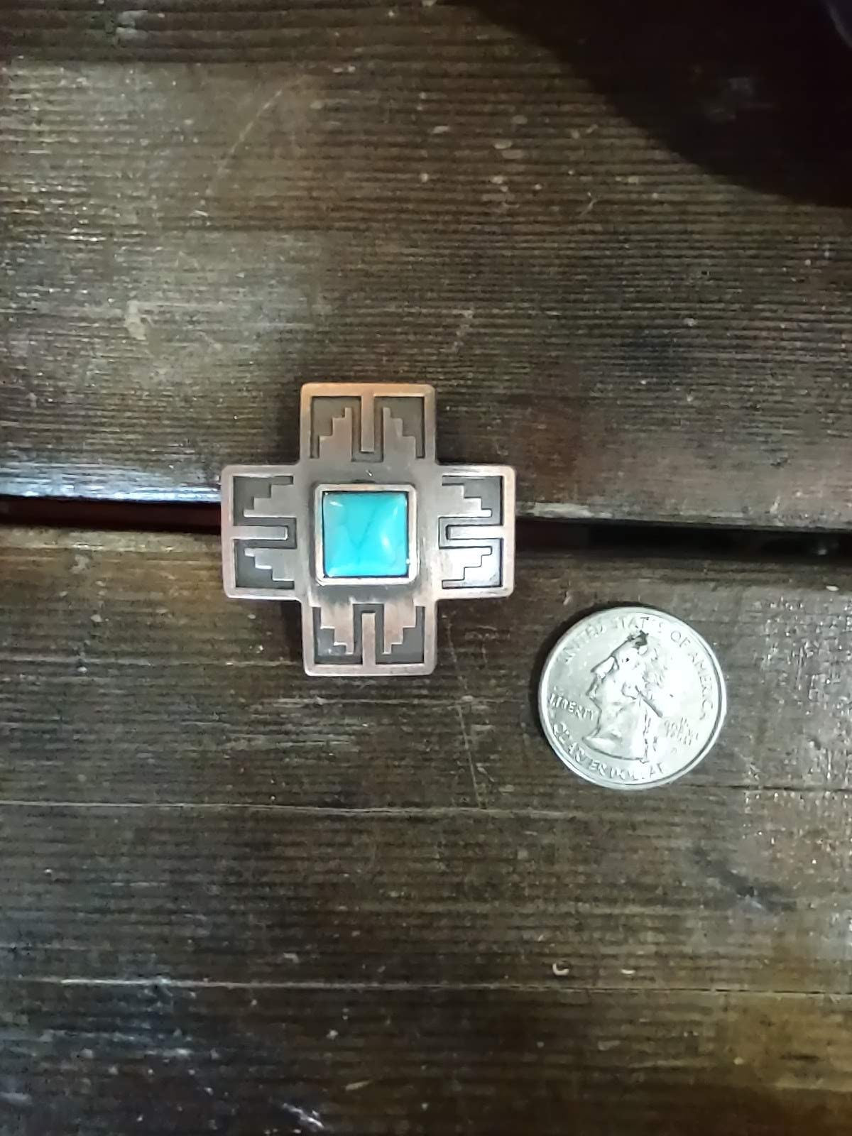 Wild Rag SLIDE Navajo Cross with faux turquoise stone Concho Scarf Slide by Double B Wild Rags