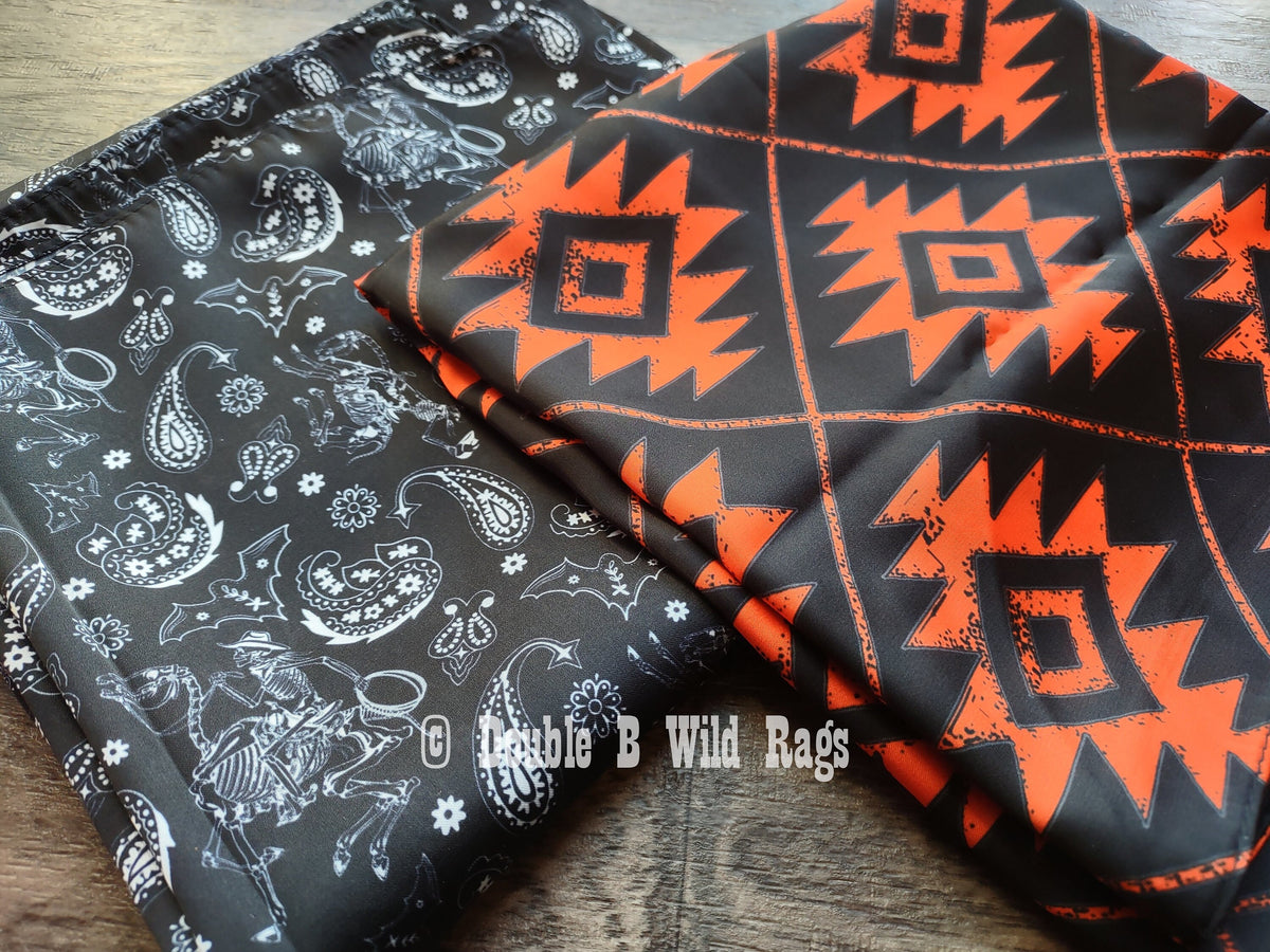 HALLOWEEN Wild Rag HOLIDAY 1501 Orange and Black Aztec Cowboy Western Neck Scarf Bandanna by Double B Wild Rags