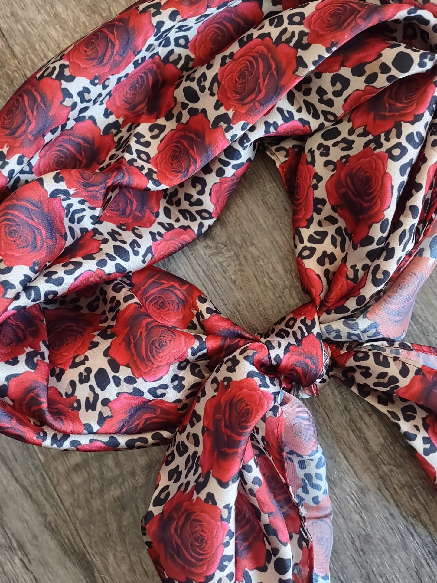 WILD RAG Cheetah and Deep Red Roses Cowboy Western Neck Scarf Bandanna by Double B Wild Rags