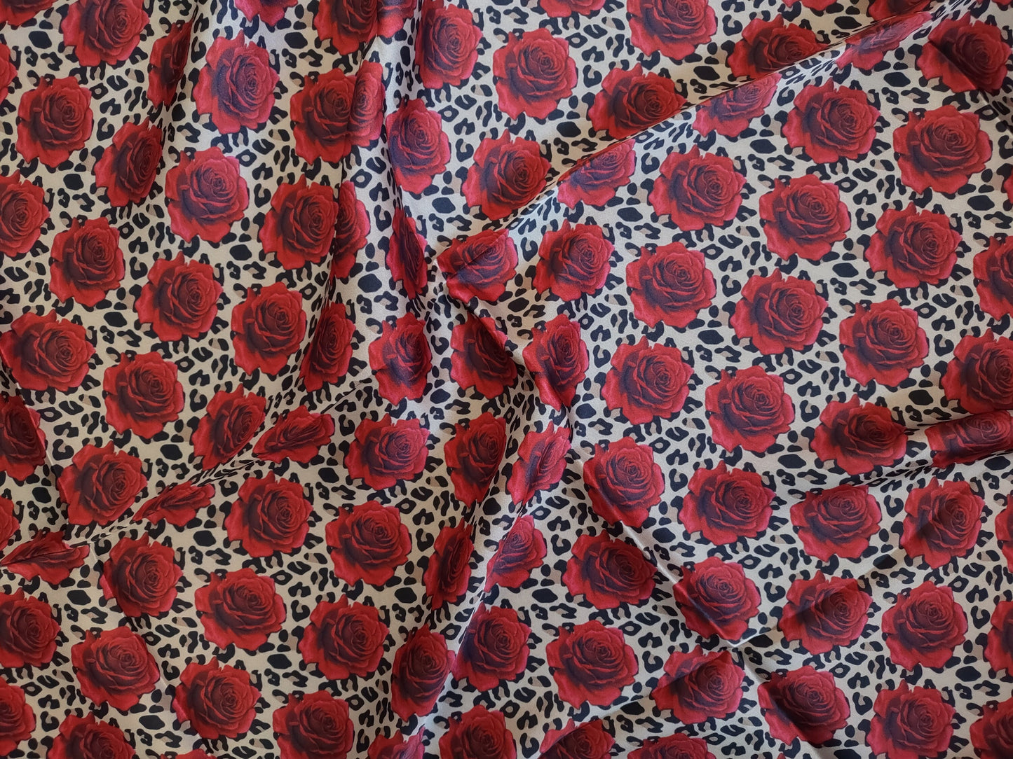 WILD RAG Cheetah and Deep Red Roses Cowboy Western Neck Scarf Bandanna by Double B Wild Rags