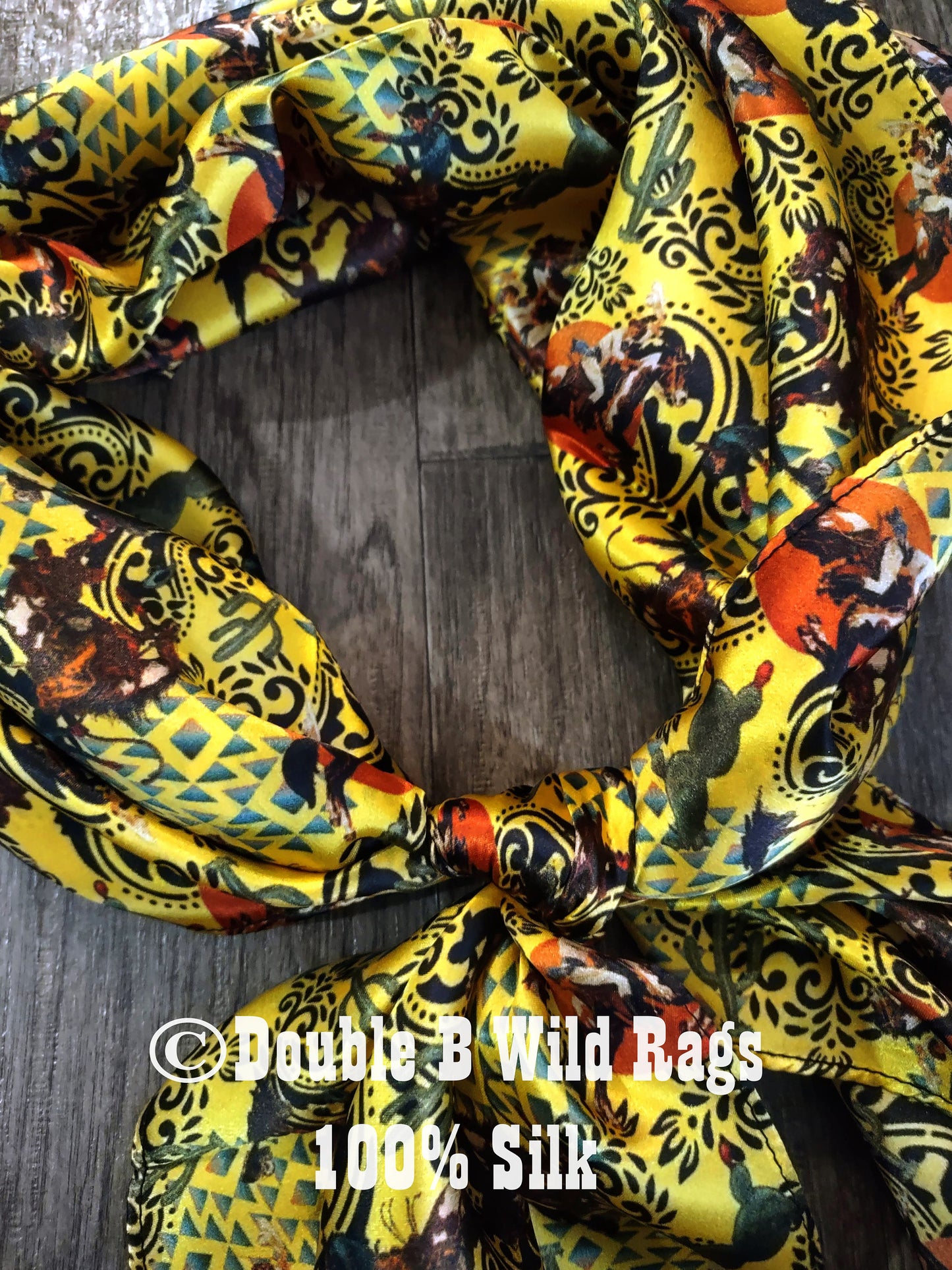Wild Rag 100% Silk Yellow Wild and Western Pattern Cowboy Western Neck Scarf Bandanna by Double B Wild Rags