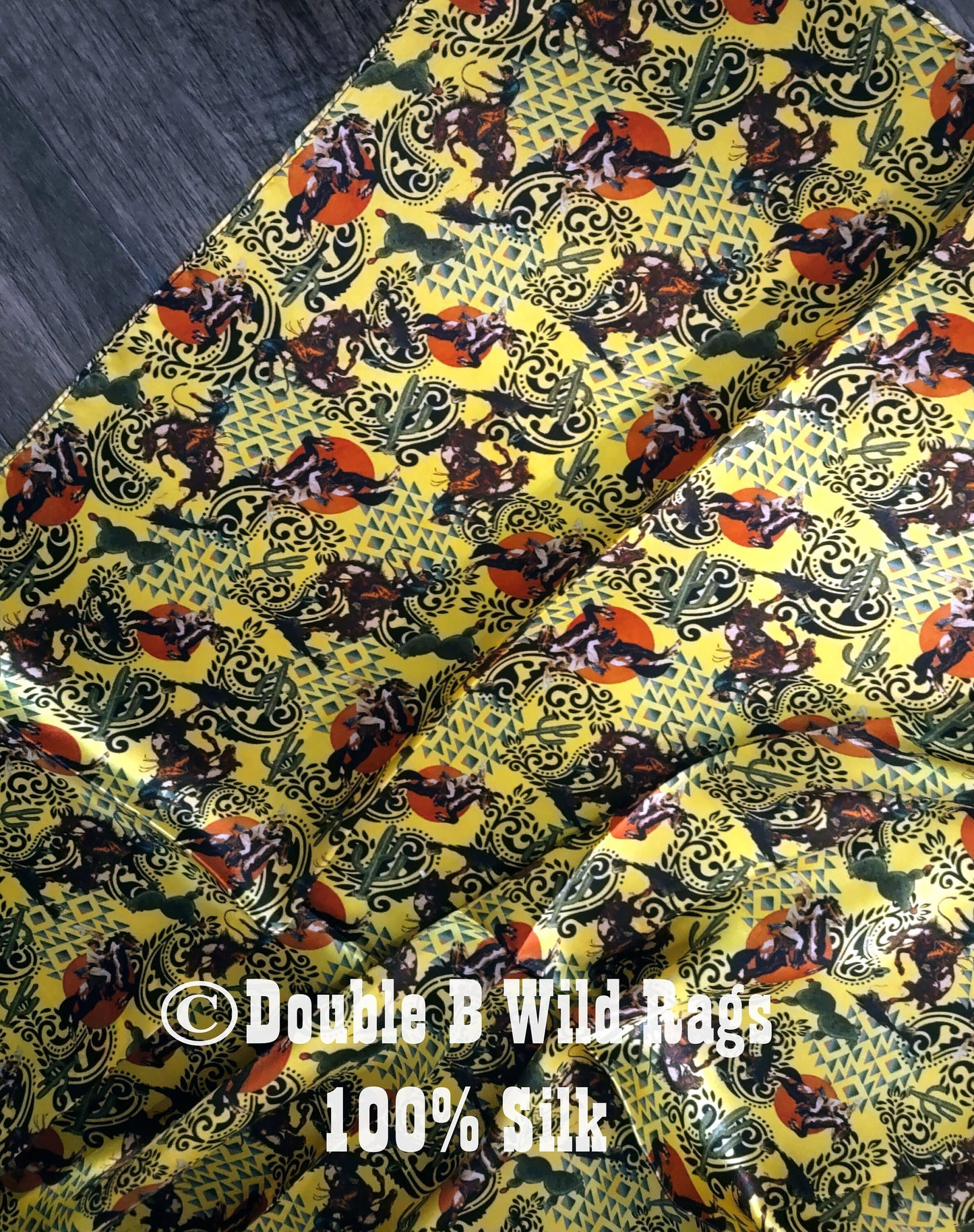 Wild Rag 100% Silk Yellow Wild and Western Pattern Cowboy Western Neck Scarf Bandanna by Double B Wild Rags