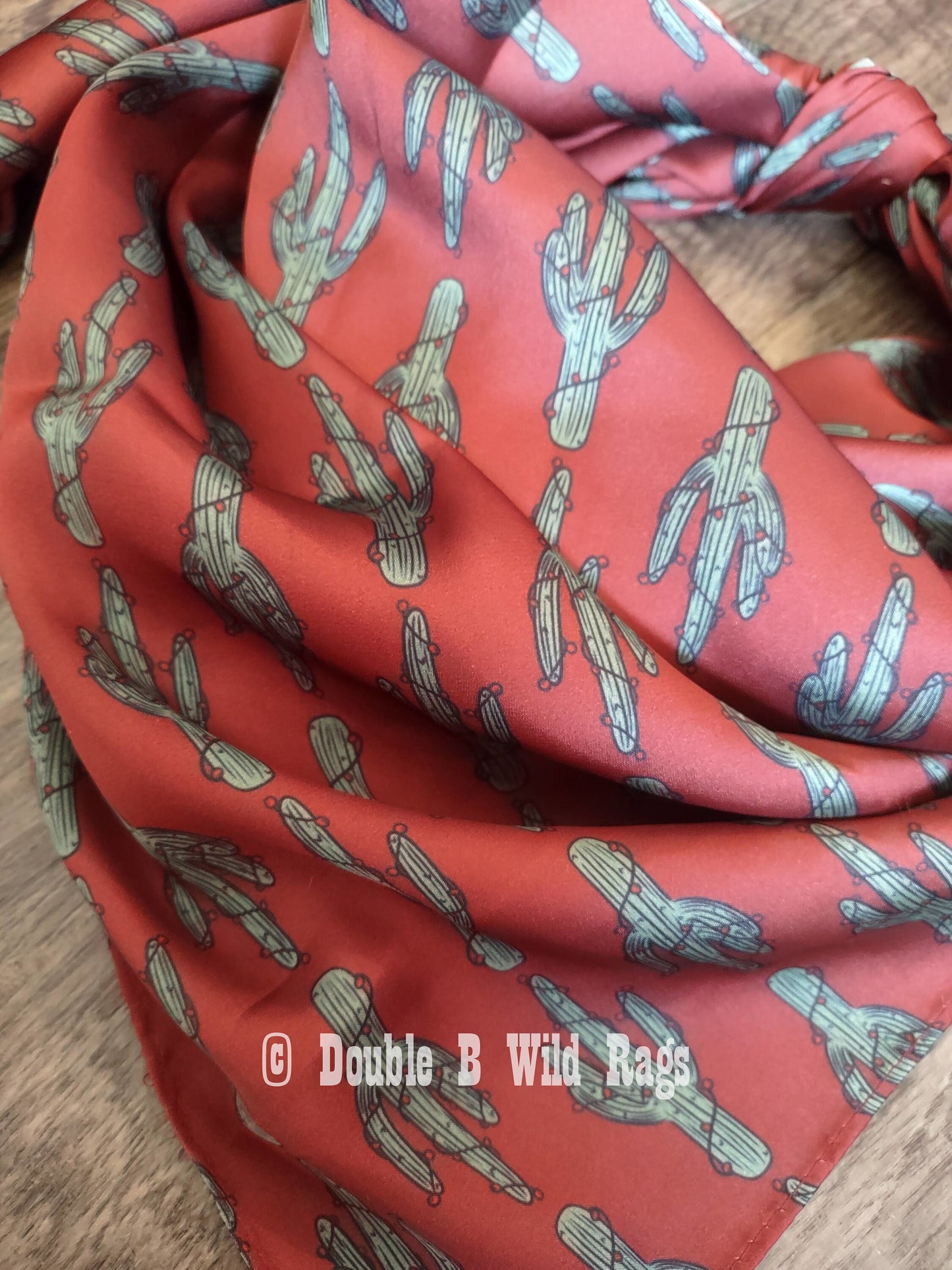 Wild Rag CHRISTMAS HOLIDAY Dark Red Cactus and Lights Cowboy Western Neck Scarf Bandanna by Double B Wild Rags