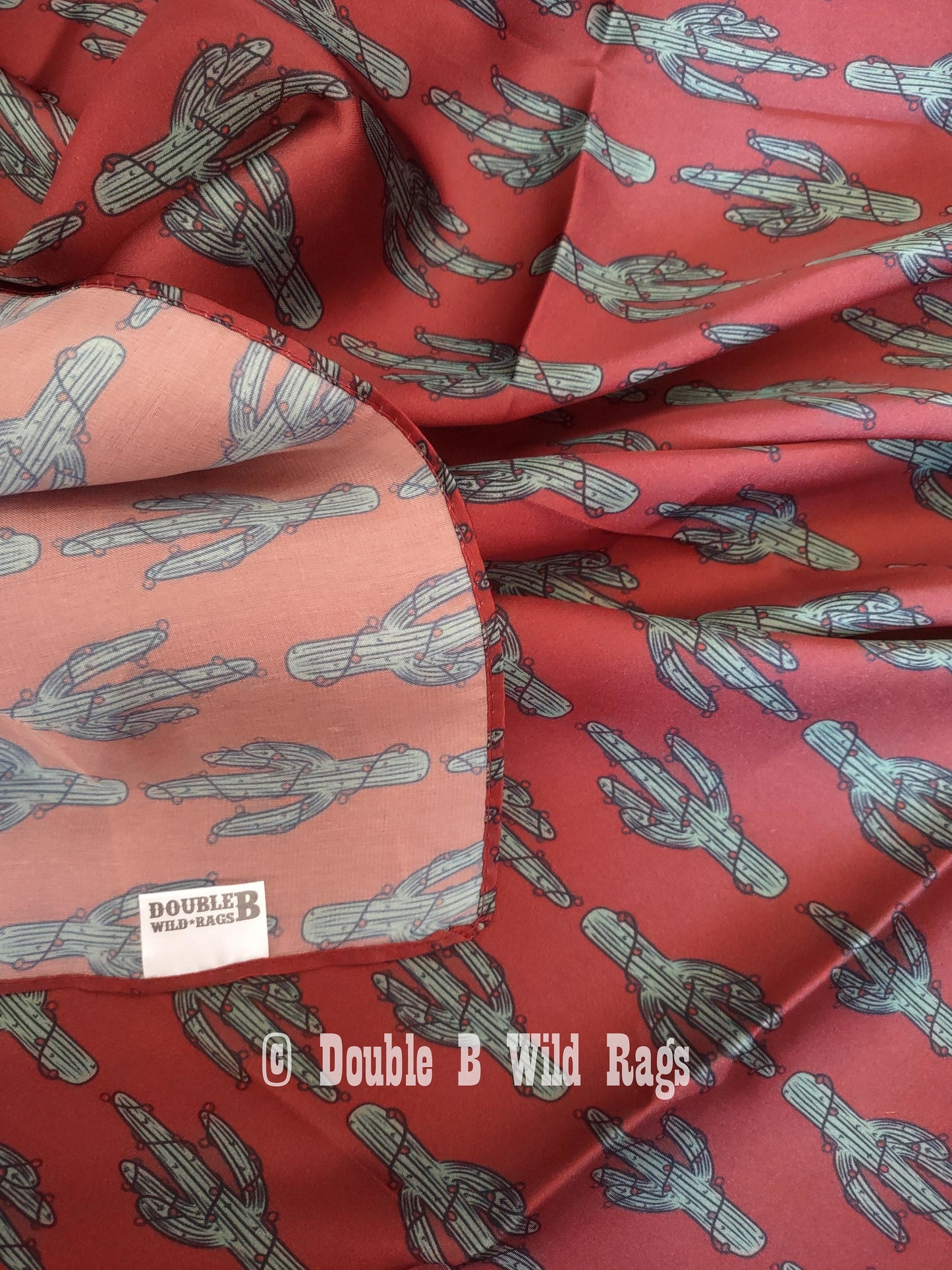 Wild Rag CHRISTMAS HOLIDAY Dark Red Cactus and Lights Cowboy Western Neck Scarf Bandanna by Double B Wild Rags