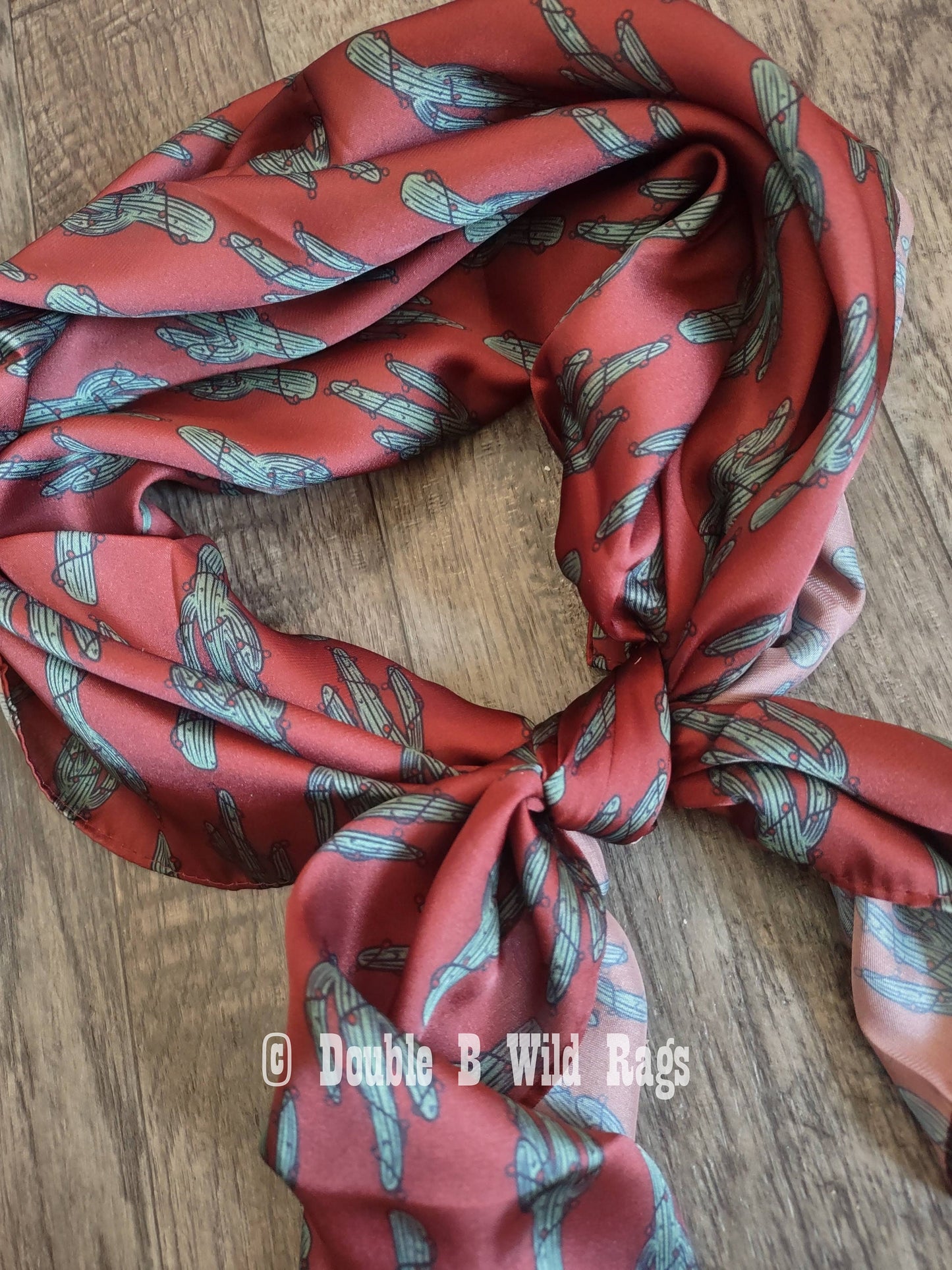 Wild Rag CHRISTMAS HOLIDAY Dark Red Cactus and Lights Cowboy Western Neck Scarf Bandanna by Double B Wild Rags