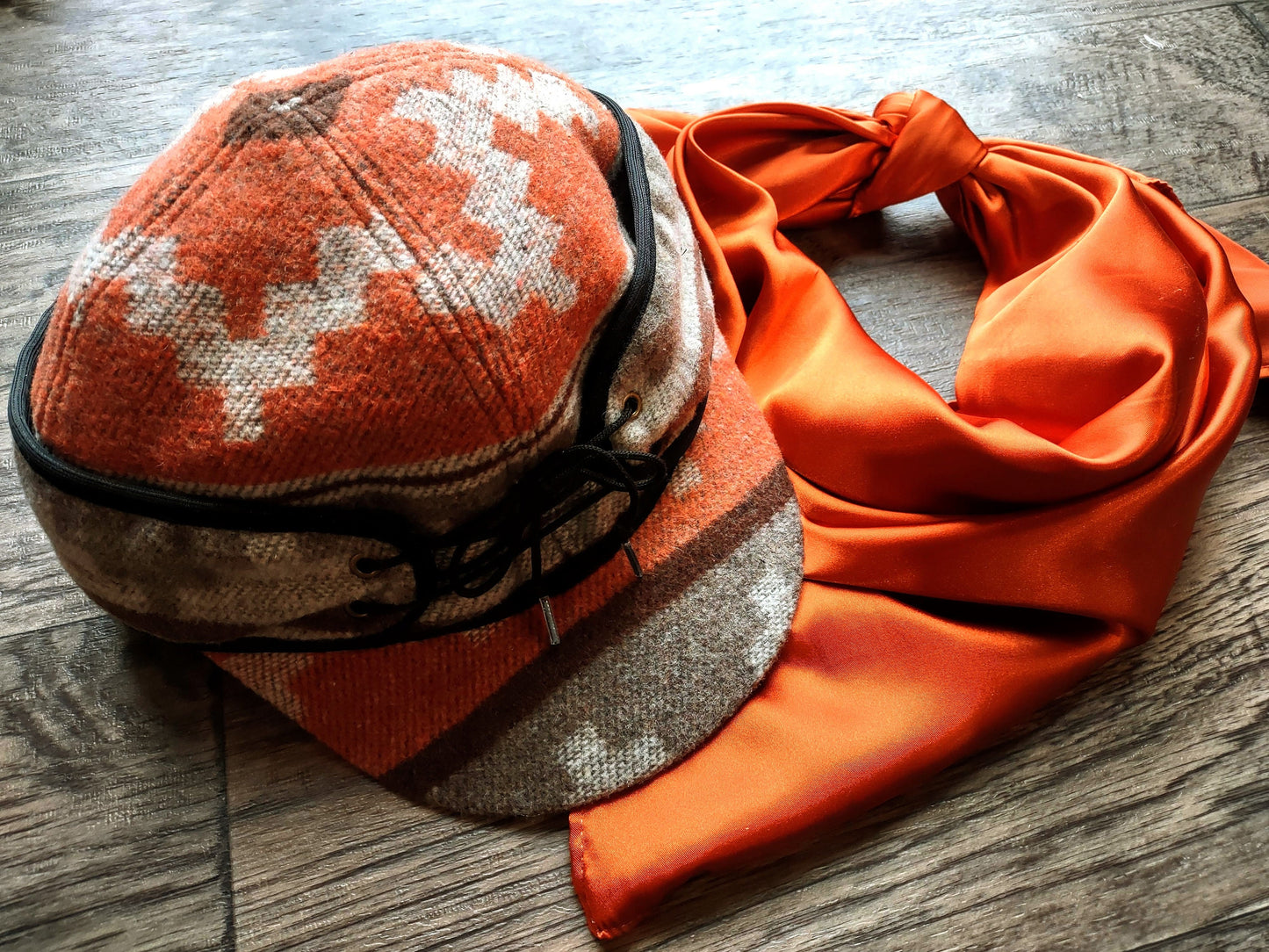 Stockman's Wool Hat Rust Orange Navajo Pattern Railroad cattleman's Cowboy winter hat Men's Women's Youth sizes
