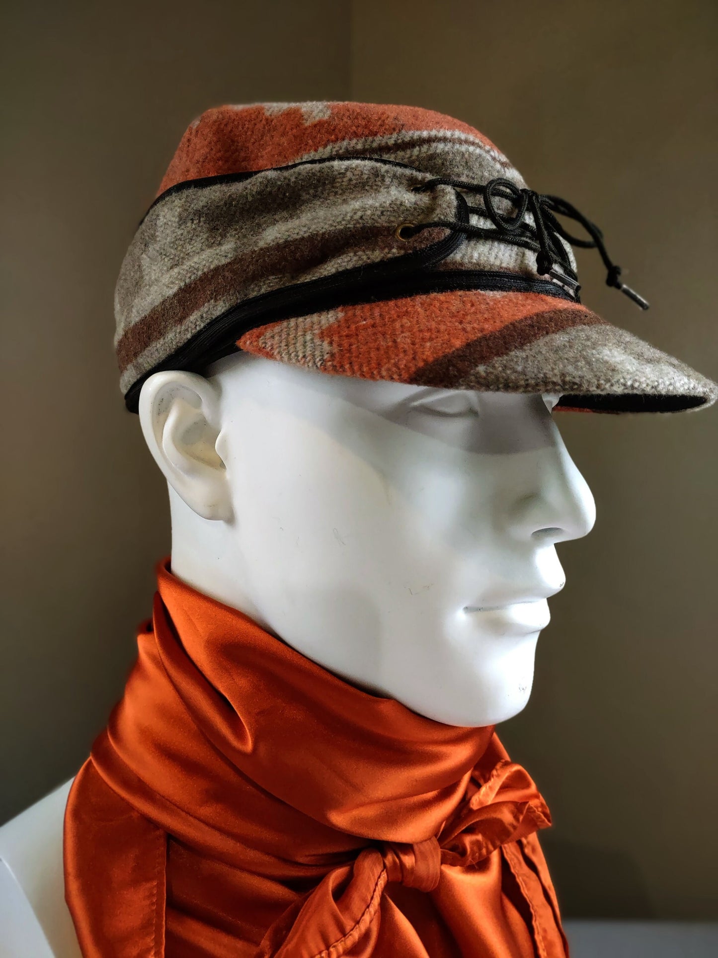 Stockman's Wool Hat Rust Orange Navajo Pattern Railroad cattleman's Cowboy winter hat Men's Women's Youth sizes