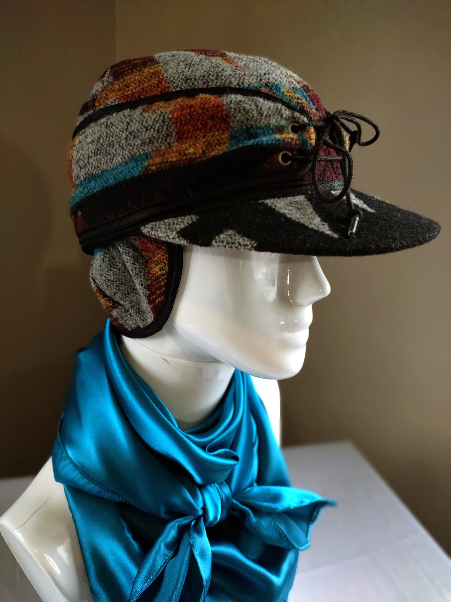 Stockman's Wool Hat BURGUNDY TEAL Aztec Pattern Railroad cattleman's Cowboy winter hat Men's Women's
