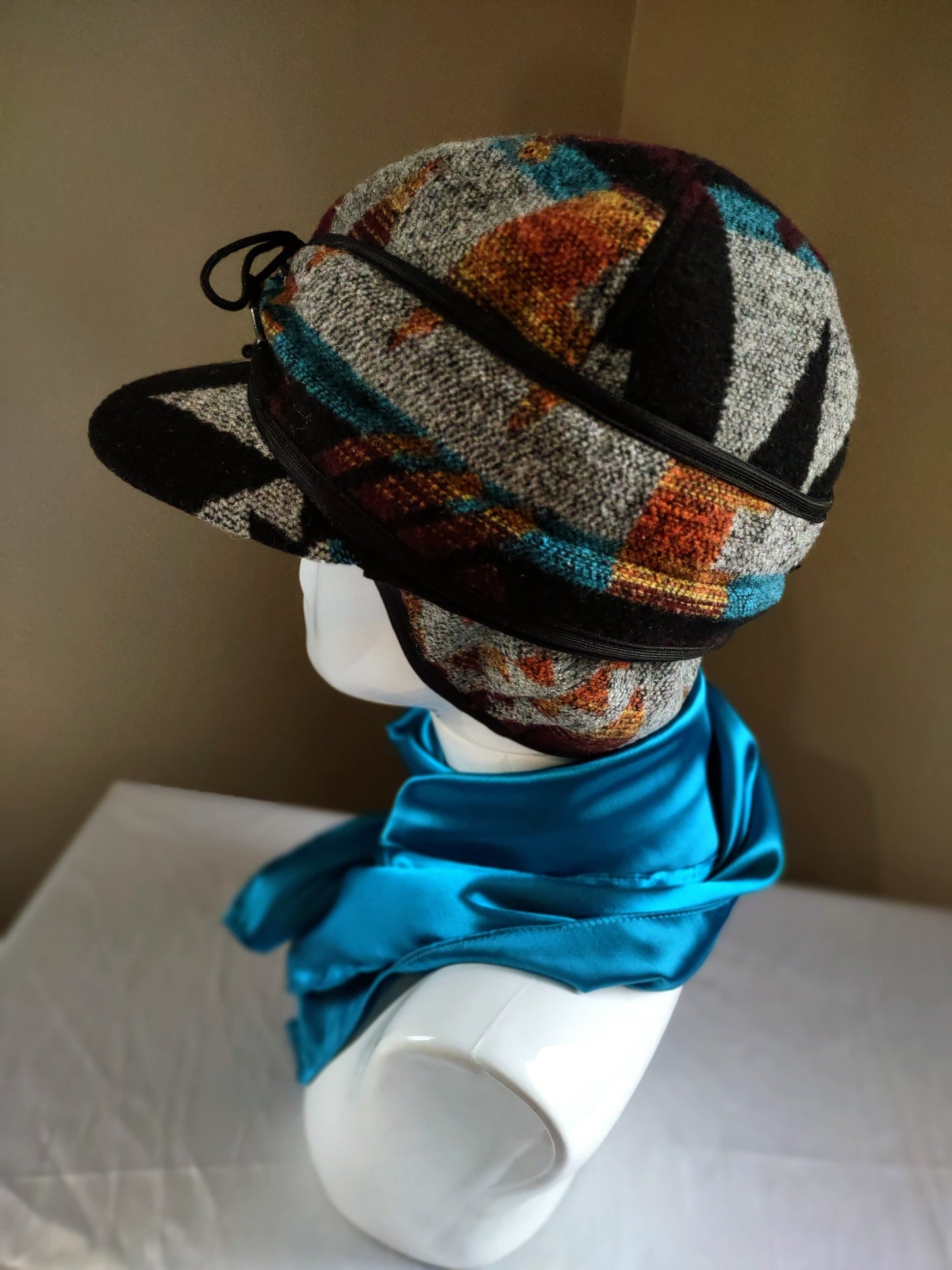 Stockman's Wool Hat BURGUNDY TEAL Aztec Pattern Railroad cattleman's Cowboy winter hat Men's Women's