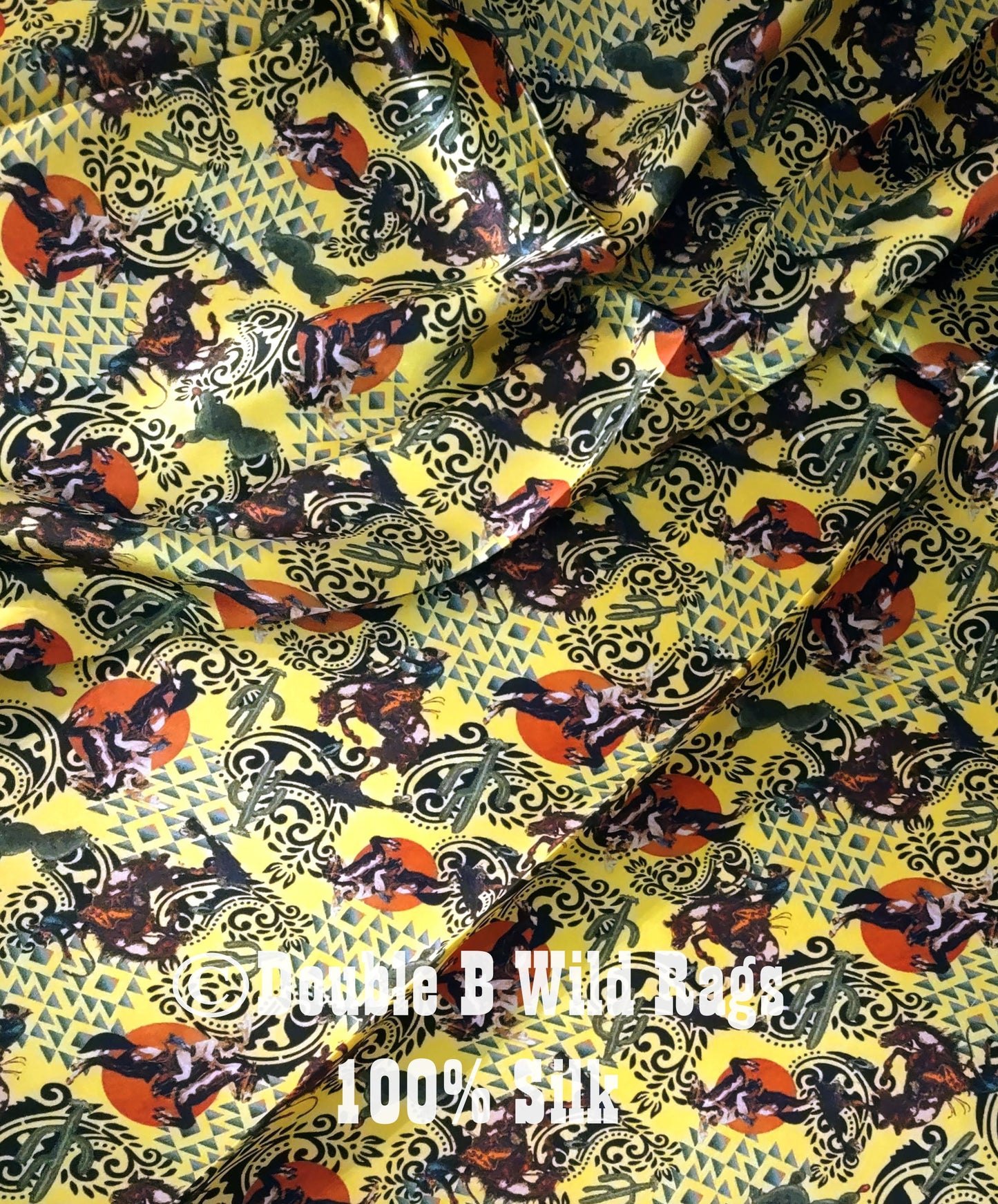 Wild Rag 100% Silk Yellow Wild and Western Pattern Cowboy Western Neck Scarf Bandanna by Double B Wild Rags