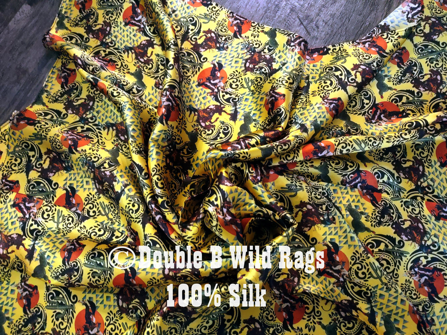 Wild Rag 100% Silk Yellow Wild and Western Pattern Cowboy Western Neck Scarf Bandanna by Double B Wild Rags