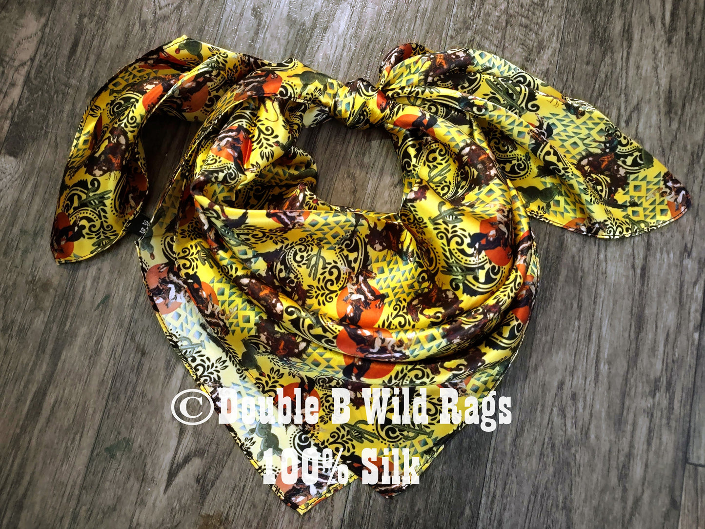 Wild Rag 100% Silk Yellow Wild and Western Pattern Cowboy Western Neck Scarf Bandanna by Double B Wild Rags