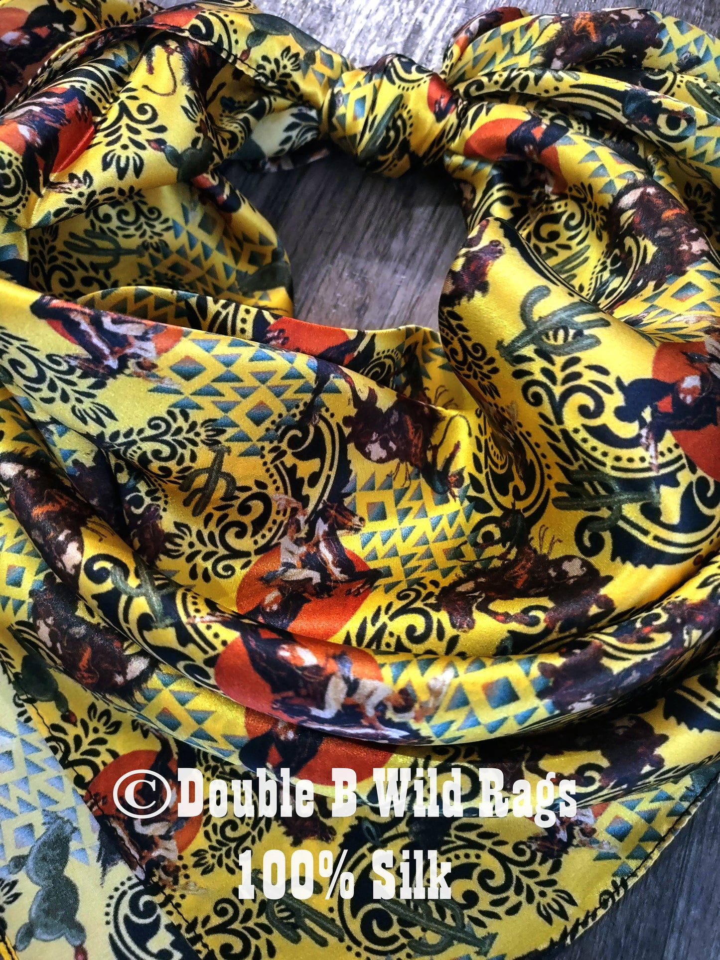 Wild Rag 100% Silk Yellow Wild and Western Pattern Cowboy Western Neck Scarf Bandanna by Double B Wild Rags