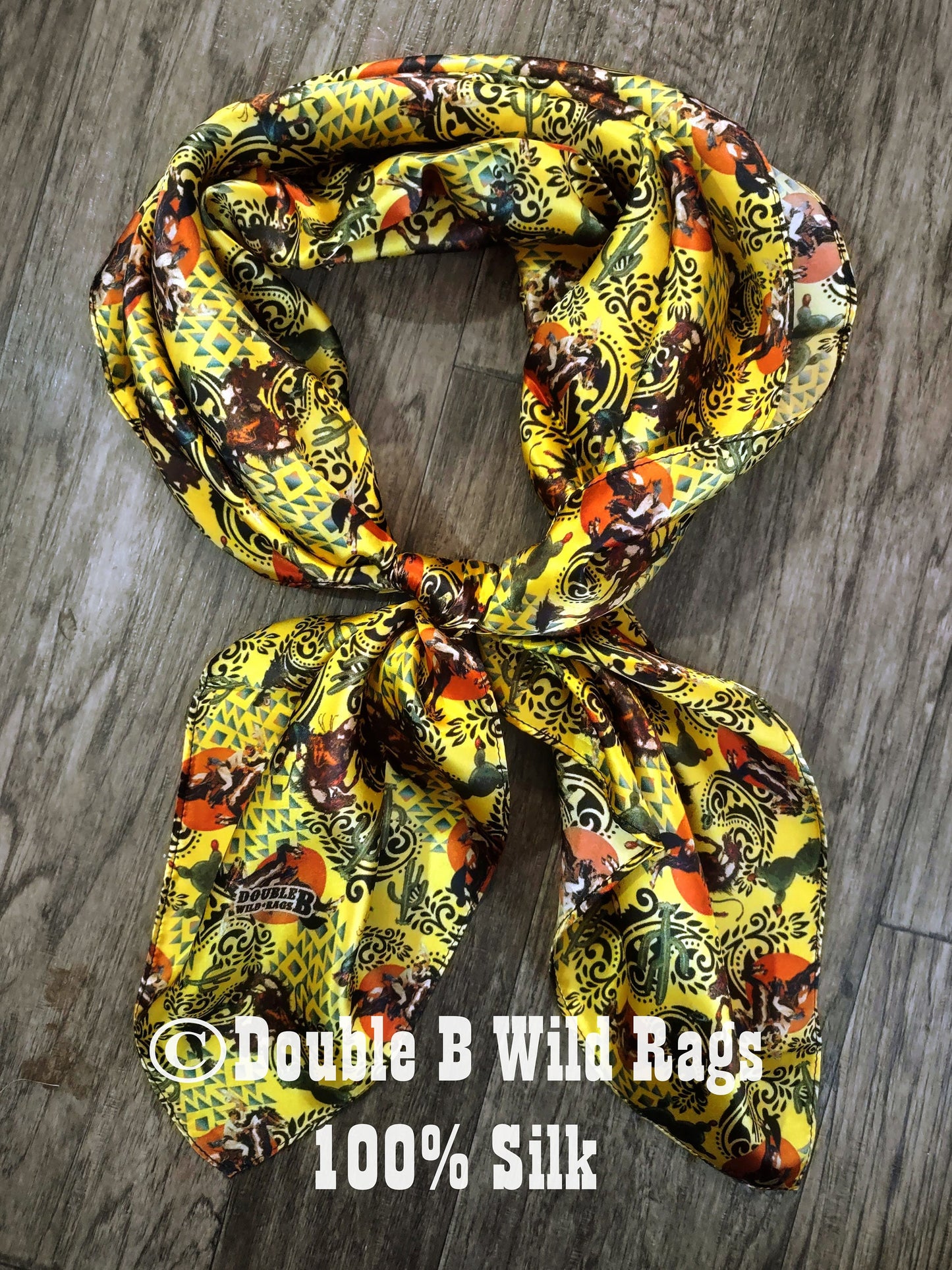 Wild Rag 100% Silk Yellow Wild and Western Pattern Cowboy Western Neck Scarf Bandanna by Double B Wild Rags