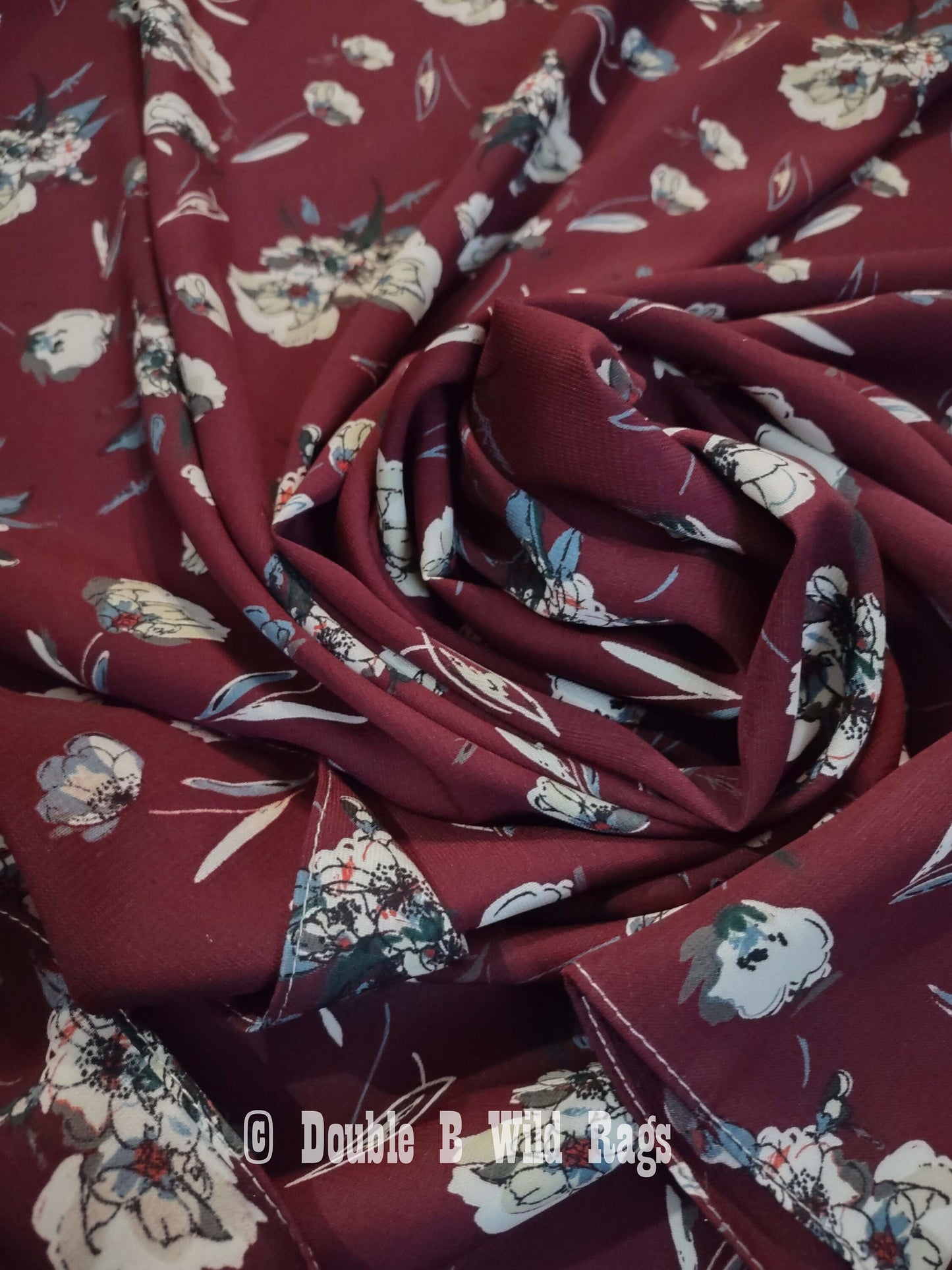 Wild Rag FLORAL 711 Burgundy and Ivory flowers Western Cowboy Neck Scarf Bandana by Double B Wild Rags