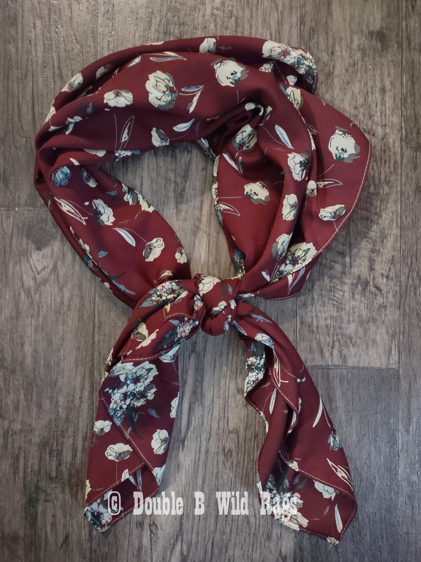 Wild Rag FLORAL 711 Burgundy and Ivory flowers Western Cowboy Neck Scarf Bandana by Double B Wild Rags
