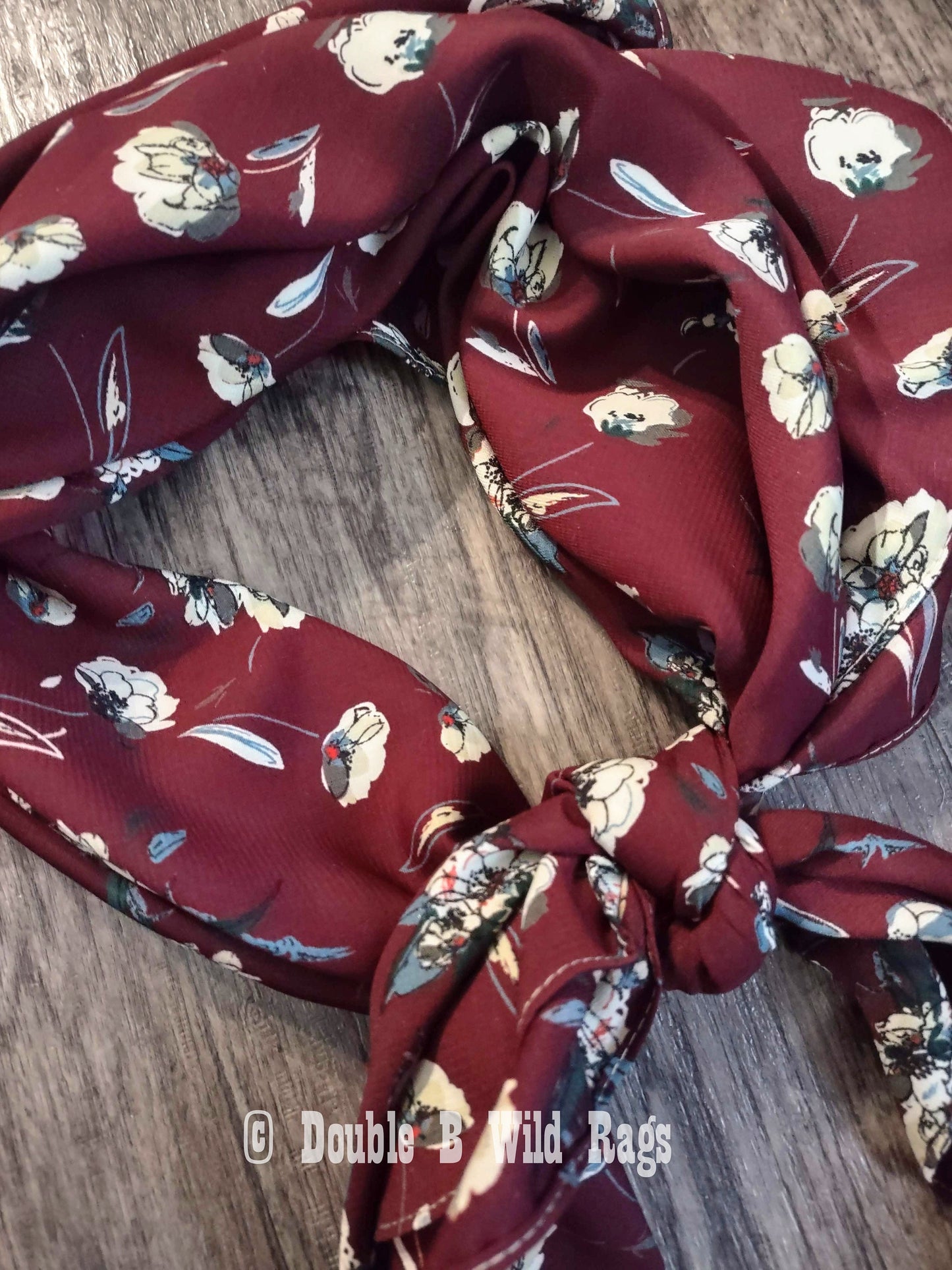 Wild Rag FLORAL 711 Burgundy and Ivory flowers Western Cowboy Neck Scarf Bandana by Double B Wild Rags