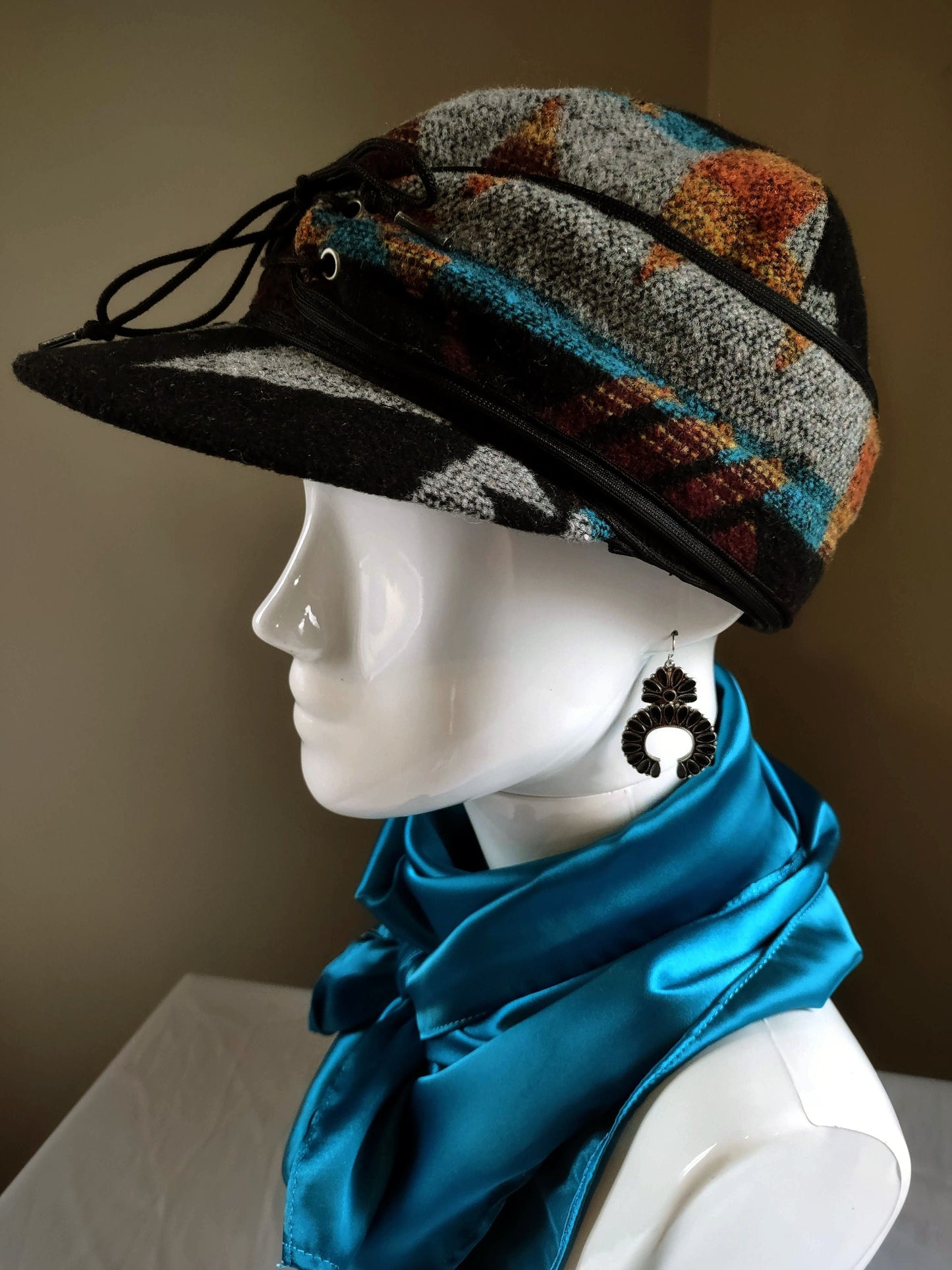 Stockman's Wool Hat BURGUNDY TEAL Aztec Pattern Railroad cattleman's Cowboy winter hat Men's Women's