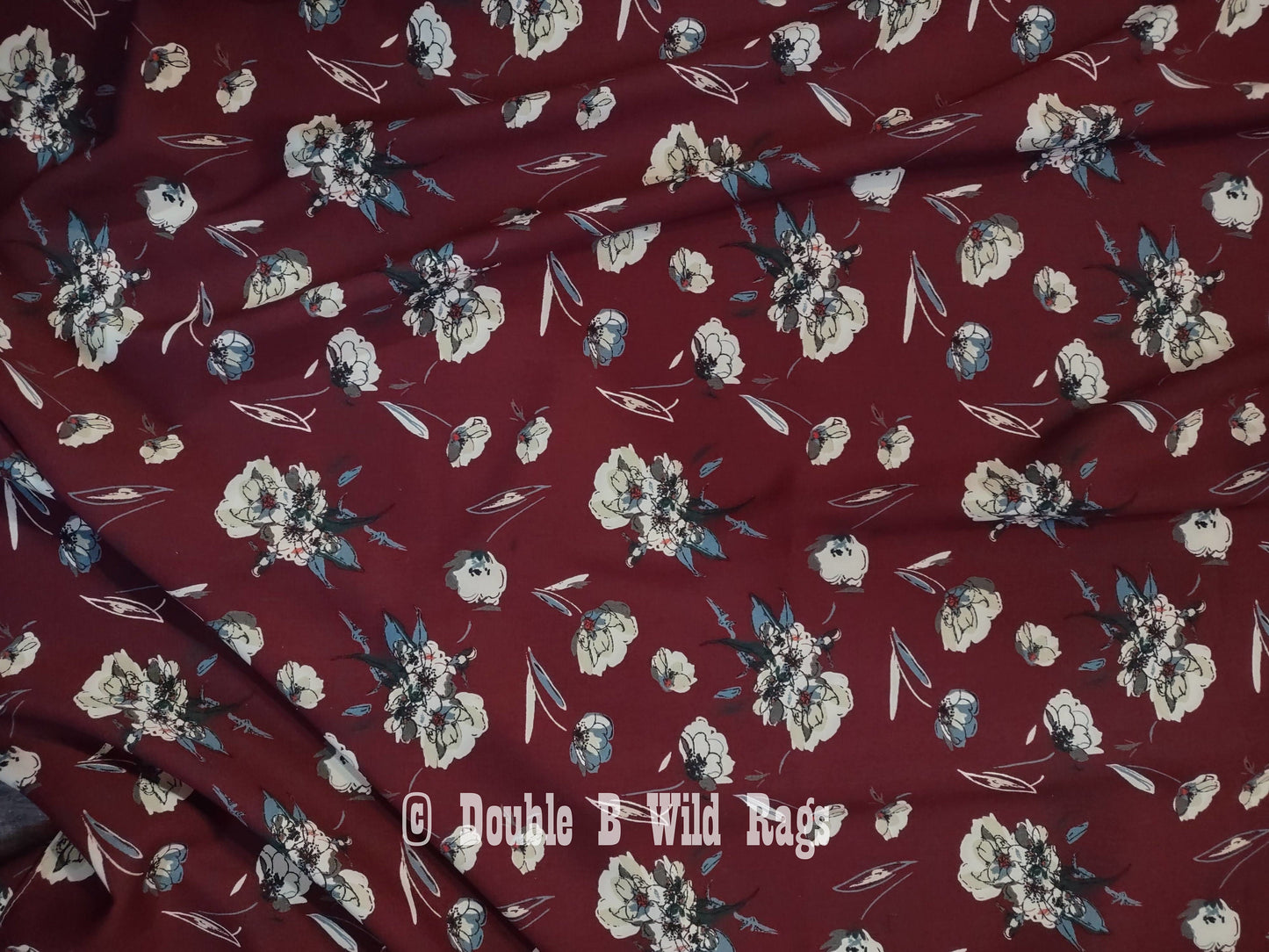 Wild Rag FLORAL 711 Burgundy and Ivory flowers Western Cowboy Neck Scarf Bandana by Double B Wild Rags