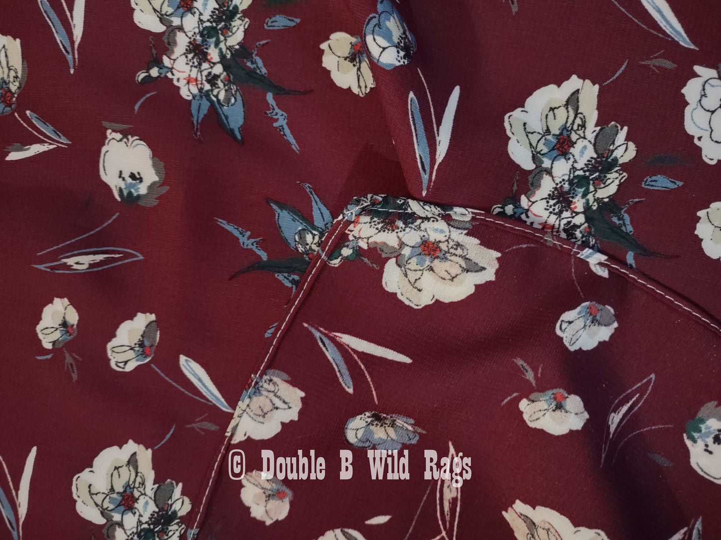 Wild Rag FLORAL 711 Burgundy and Ivory flowers Western Cowboy Neck Scarf Bandana by Double B Wild Rags