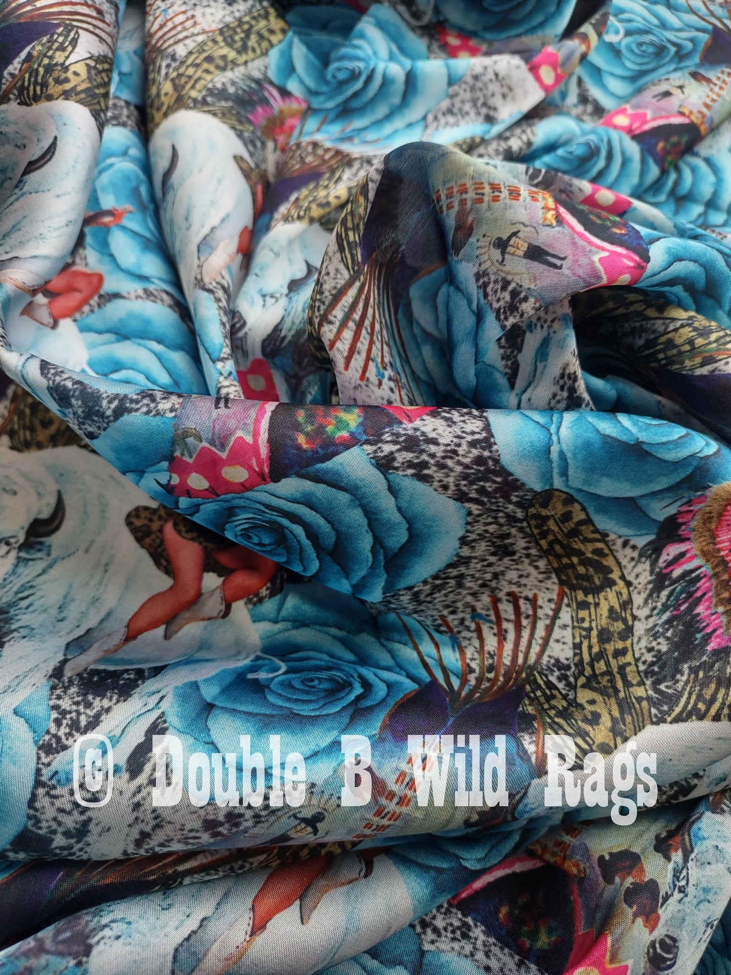 Wild Rag MISC 433 Turquoise Rose Pin Up Native Cowgirl White Buffalo Western Neck Scarf Bandanna by Double B Wild Rags