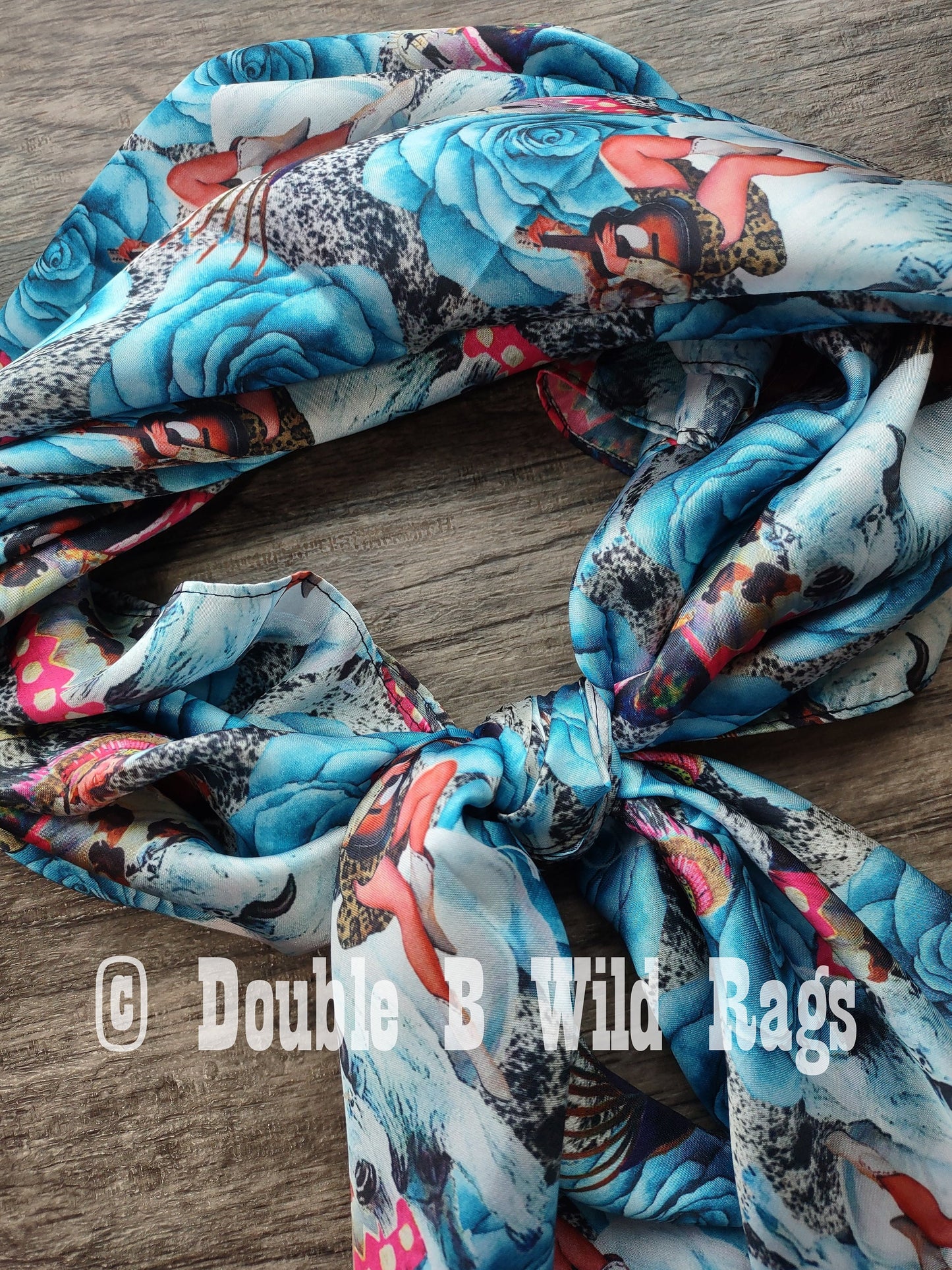 Wild Rag MISC 433 Turquoise Rose Pin Up Native Cowgirl White Buffalo Western Neck Scarf Bandanna by Double B Wild Rags
