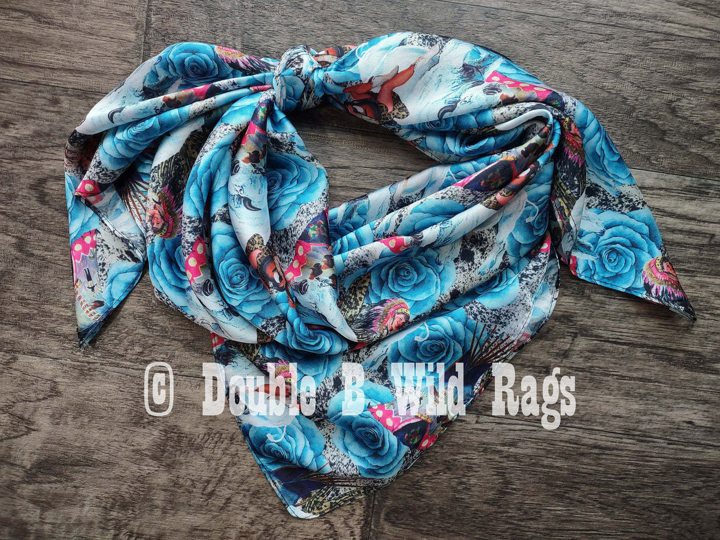 Wild Rag MISC 433 Turquoise Rose Pin Up Native Cowgirl White Buffalo Western Neck Scarf Bandanna by Double B Wild Rags
