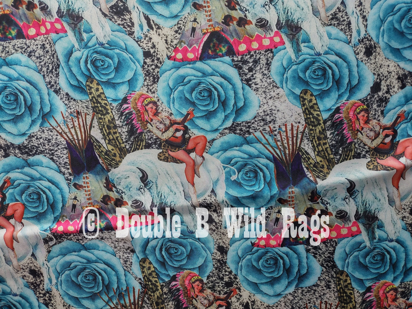 Wild Rag MISC 433 Turquoise Rose Pin Up Native Cowgirl White Buffalo Western Neck Scarf Bandanna by Double B Wild Rags