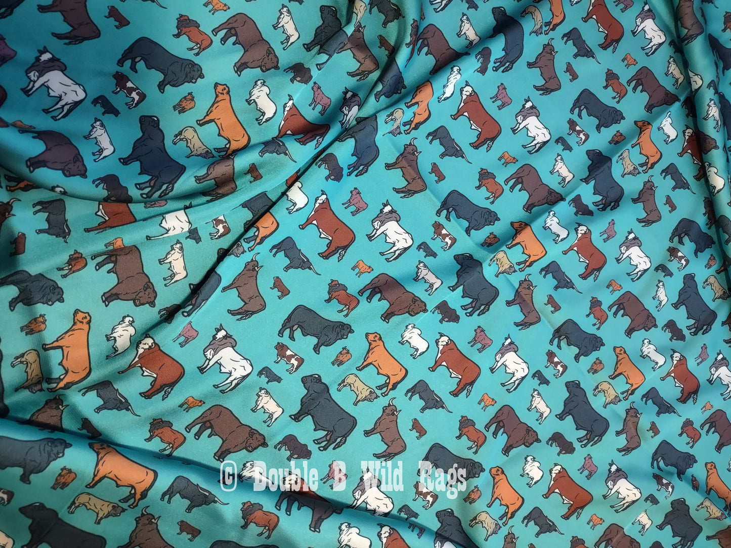 Wild Rag Teal Turquoise BULLs Cattle Western Cowboy Neck Scarf Bandana by Double B Wild Rags