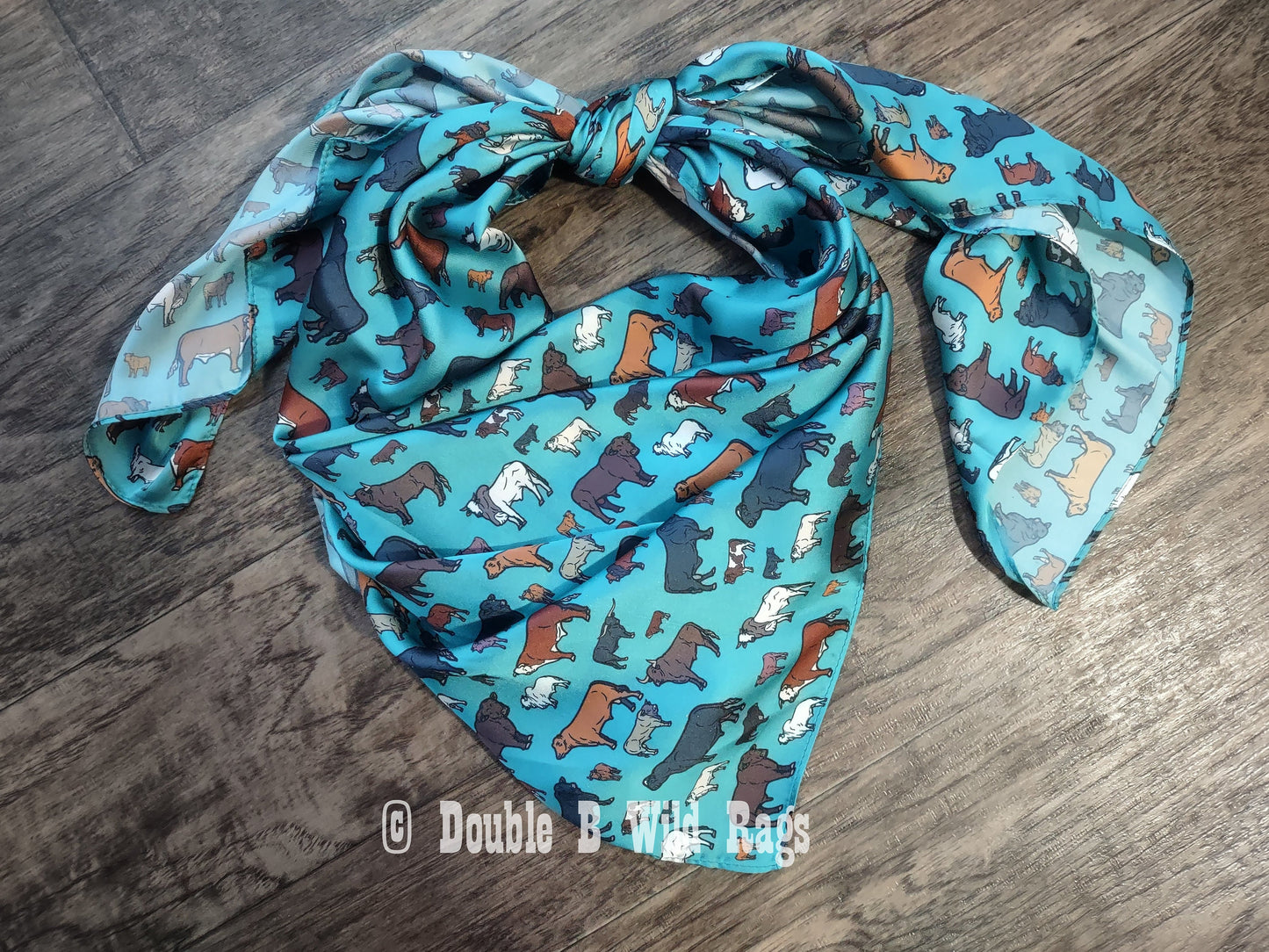 Wild Rag Teal Turquoise BULLs Cattle Western Cowboy Neck Scarf Bandana by Double B Wild Rags