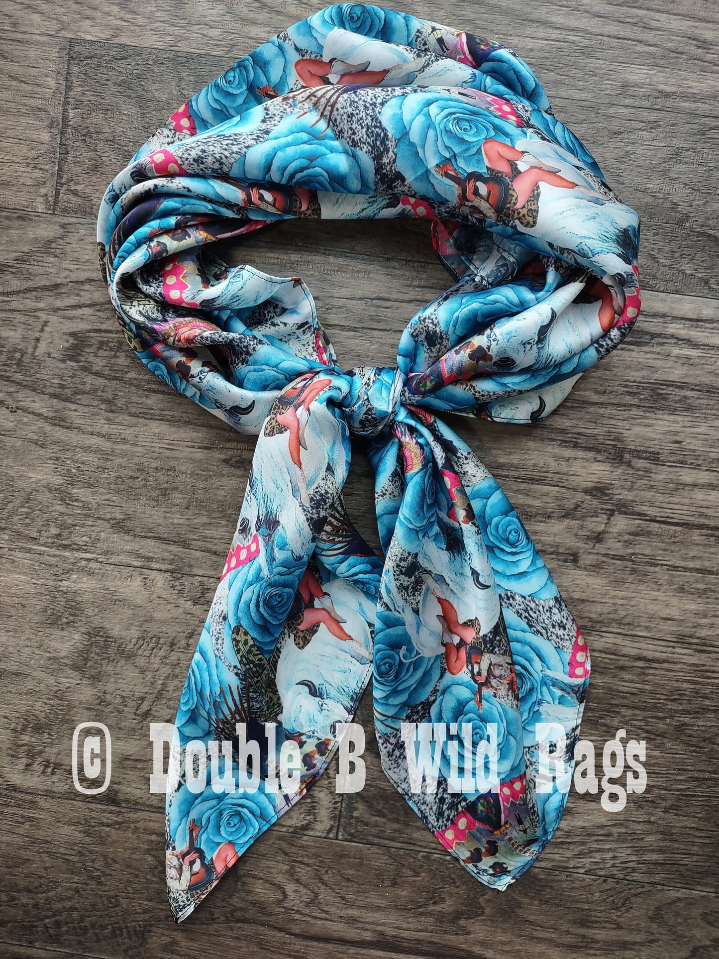 Wild Rag MISC 433 Turquoise Rose Pin Up Native Cowgirl White Buffalo Western Neck Scarf Bandanna by Double B Wild Rags