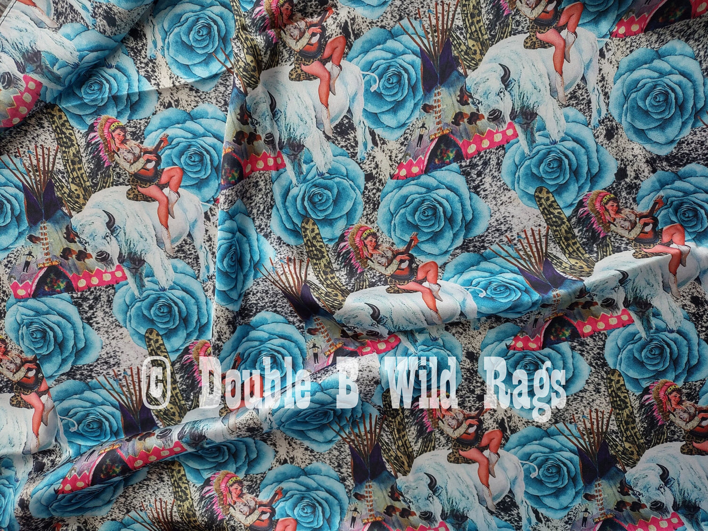 Wild Rag MISC 433 Turquoise Rose Pin Up Native Cowgirl White Buffalo Western Neck Scarf Bandanna by Double B Wild Rags