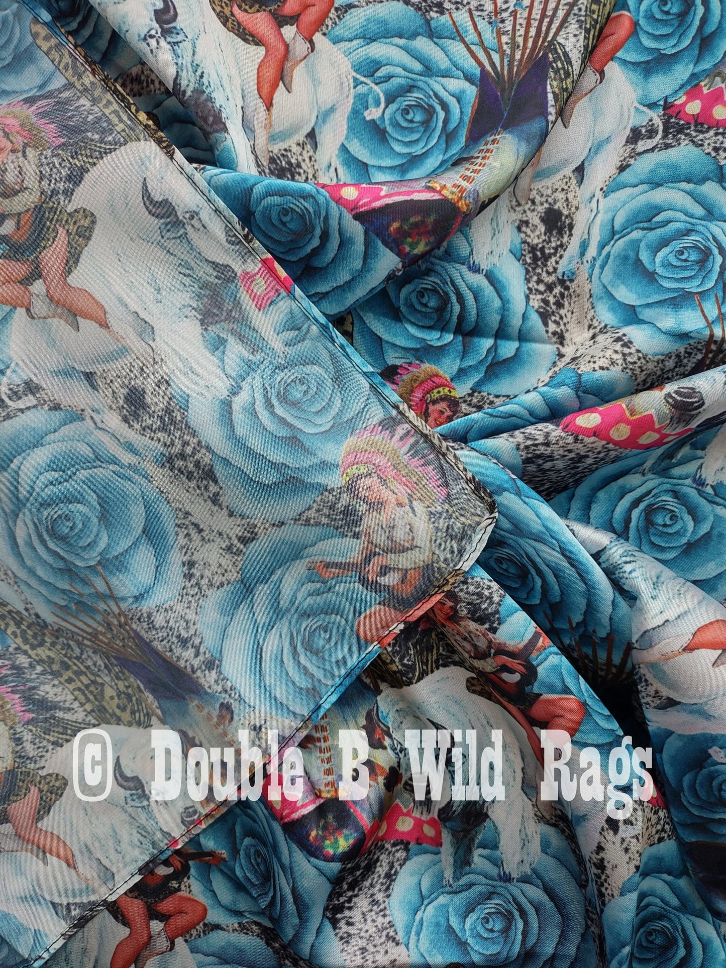 Wild Rag MISC 433 Turquoise Rose Pin Up Native Cowgirl White Buffalo Western Neck Scarf Bandanna by Double B Wild Rags