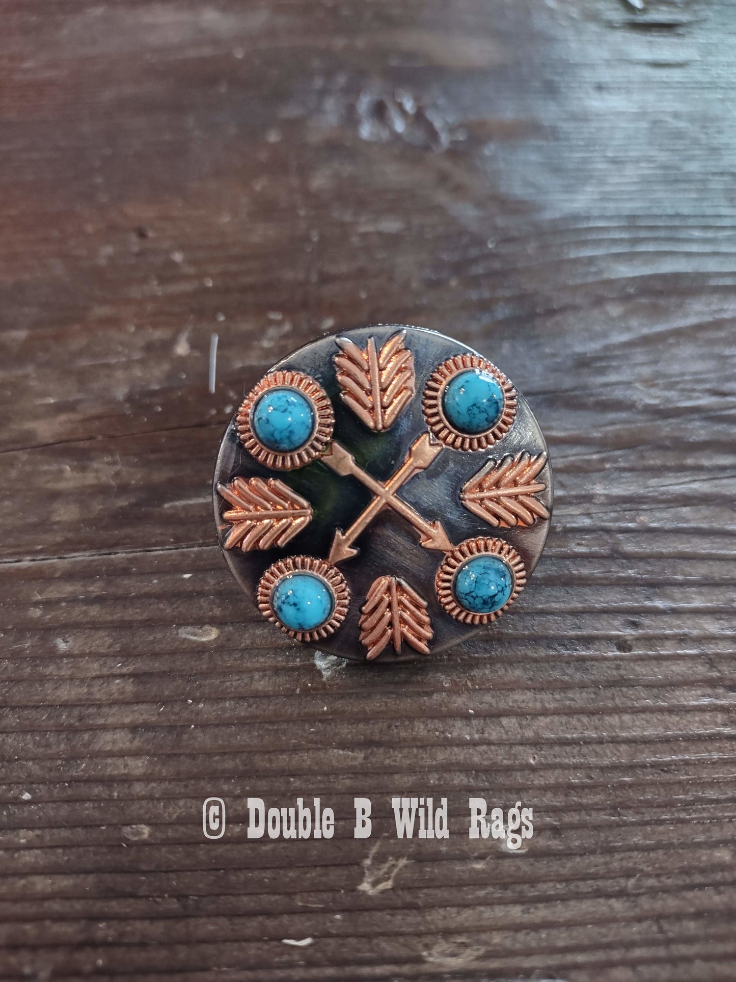WILD RAG SLIDE Copper round with Turquoise bead accent and Arrows by Double B Wild Rags