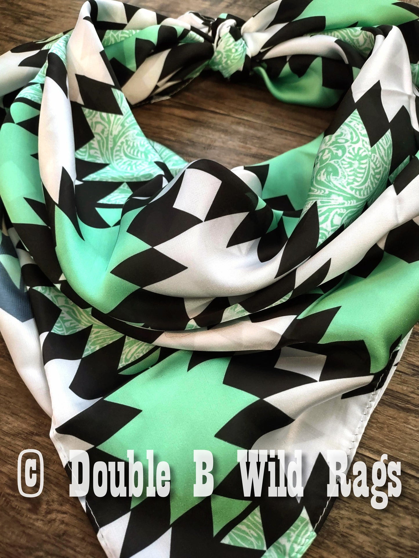 Wild Rag Light Mint Green Tooling, Black, and White tribal Cowboy Western Neck Scarf Bandanna by Double B Wild Rags