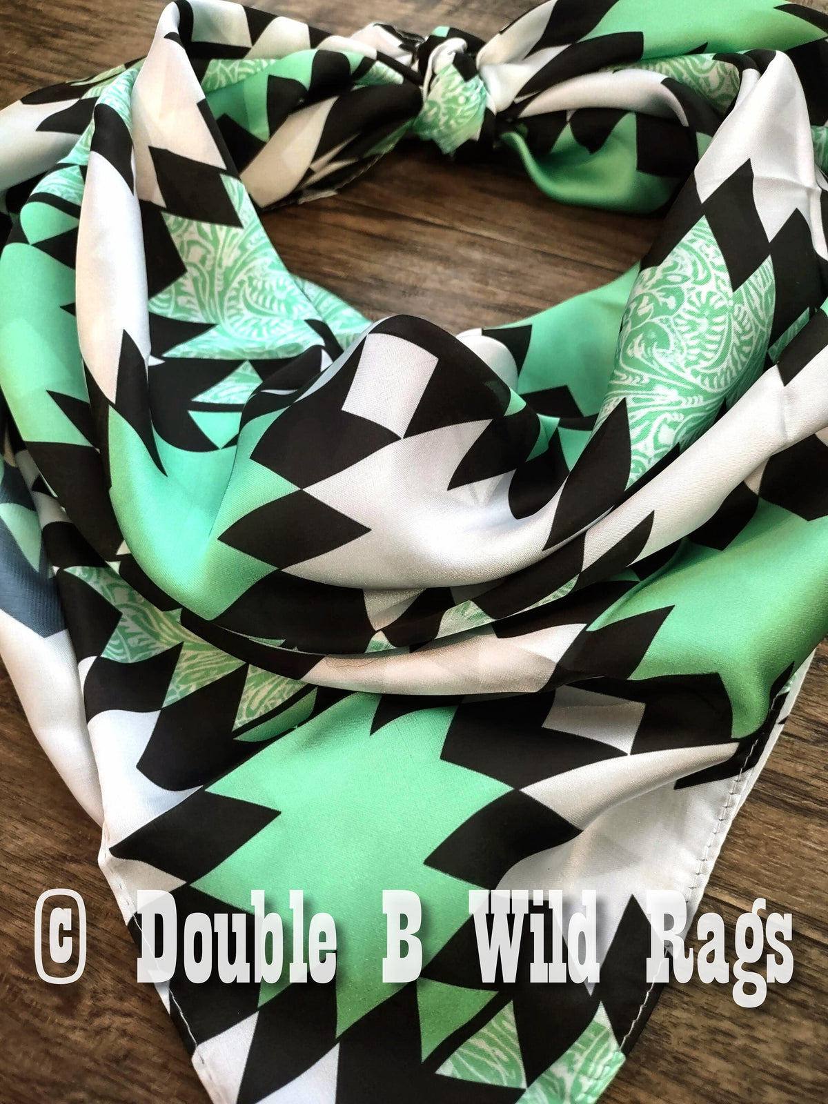 Wild Rag Light Mint Green Tooling, Black, and White tribal Cowboy Western Neck Scarf Bandanna by Double B Wild Rags