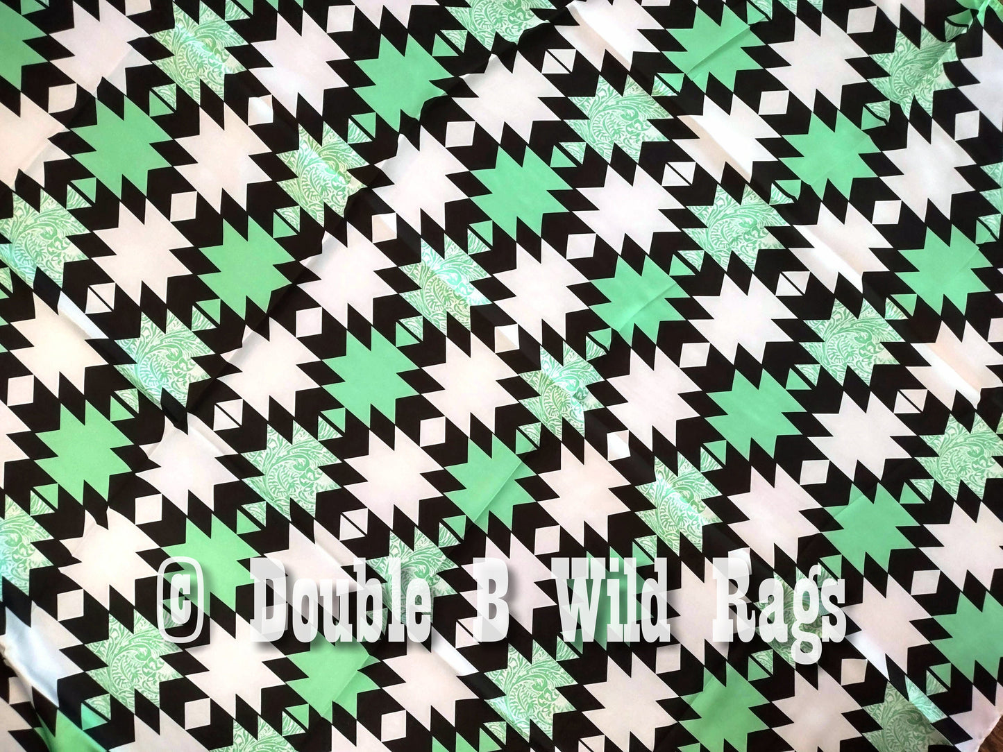 Wild Rag Light Mint Green Tooling, Black, and White tribal Cowboy Western Neck Scarf Bandanna by Double B Wild Rags