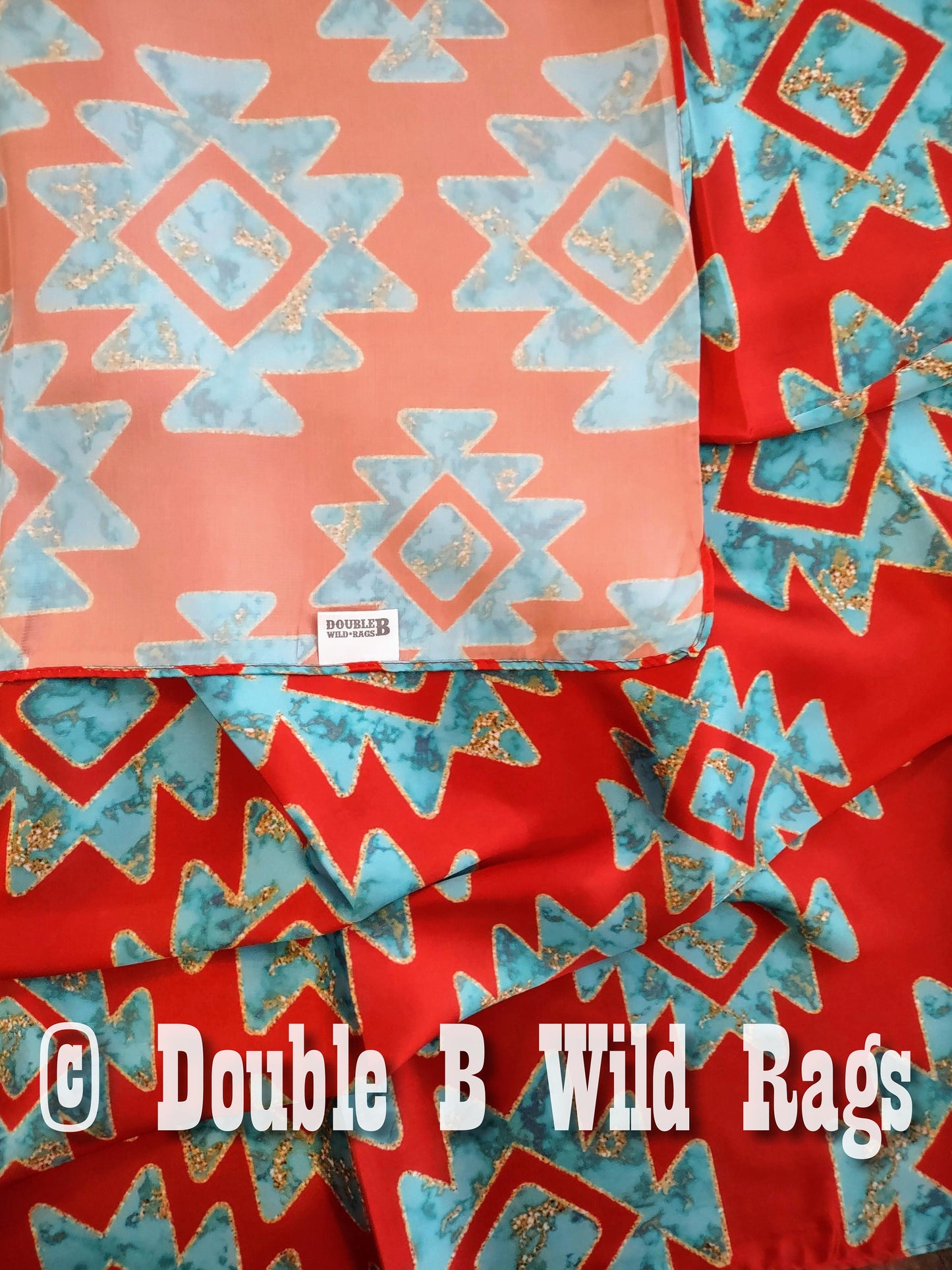 Wild Rag AZTEC 921 Red, Turquoise, and Gold Aztec Cowboy Western Neck Scarf Bandanna by Double B Wild Rags