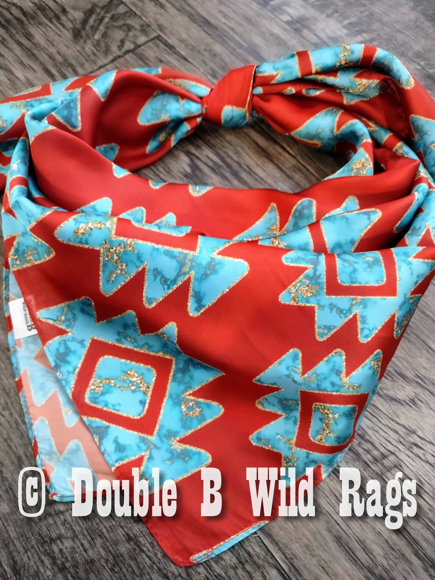 Wild Rag AZTEC 921 Red, Turquoise, and Gold Aztec Cowboy Western Neck Scarf Bandanna by Double B Wild Rags