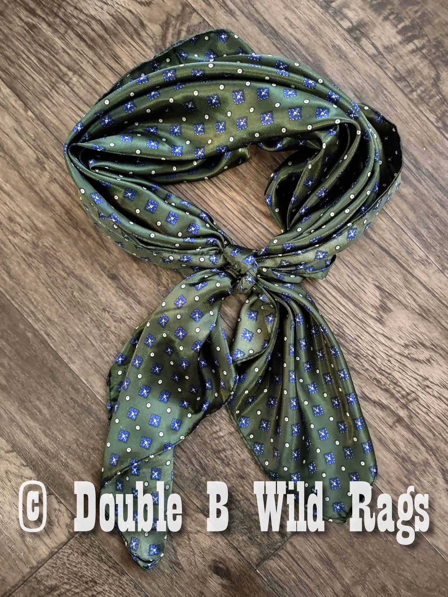 WILD RAG MISC 437 Hunter Green with Blue Motif Cowboy Western Neck Scarf Bandanna by Double B Wild Rags