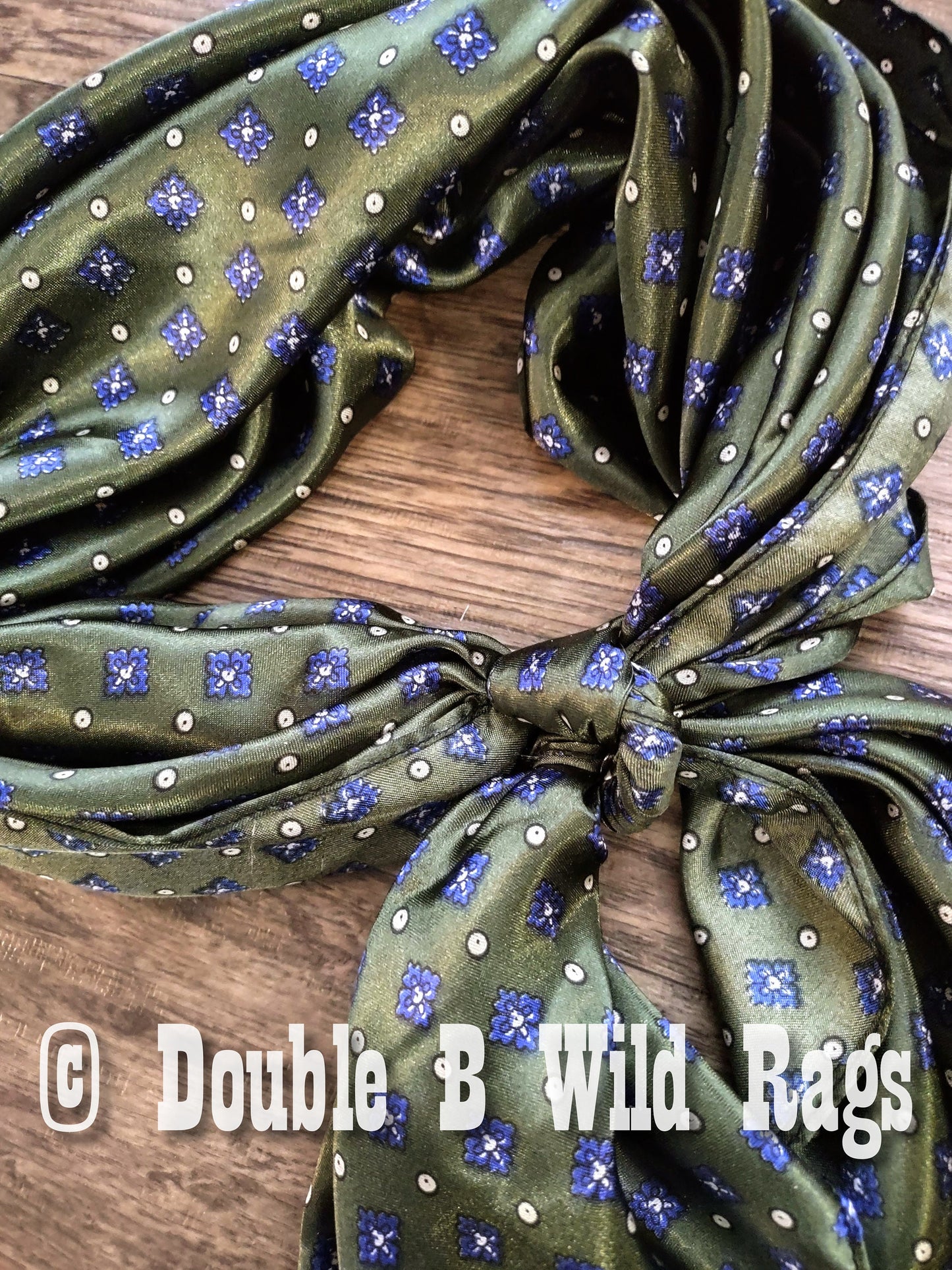 WILD RAG MISC 437 Hunter Green with Blue Motif Cowboy Western Neck Scarf Bandanna by Double B Wild Rags