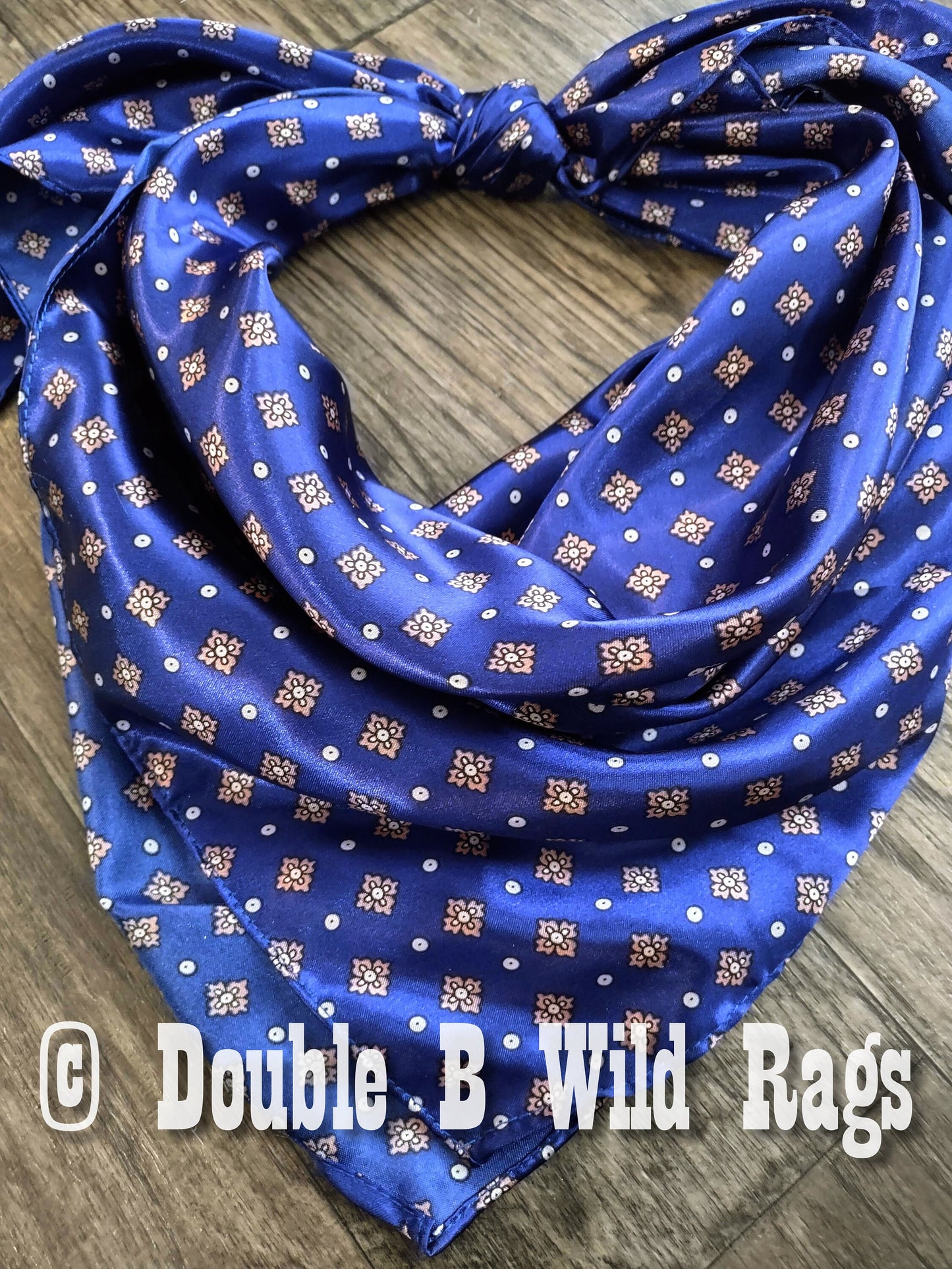 WILD RAG MISC 439 Blue with Light Pink Motif Cowboy Western Neck Scarf Bandanna by Double B Wild Rags