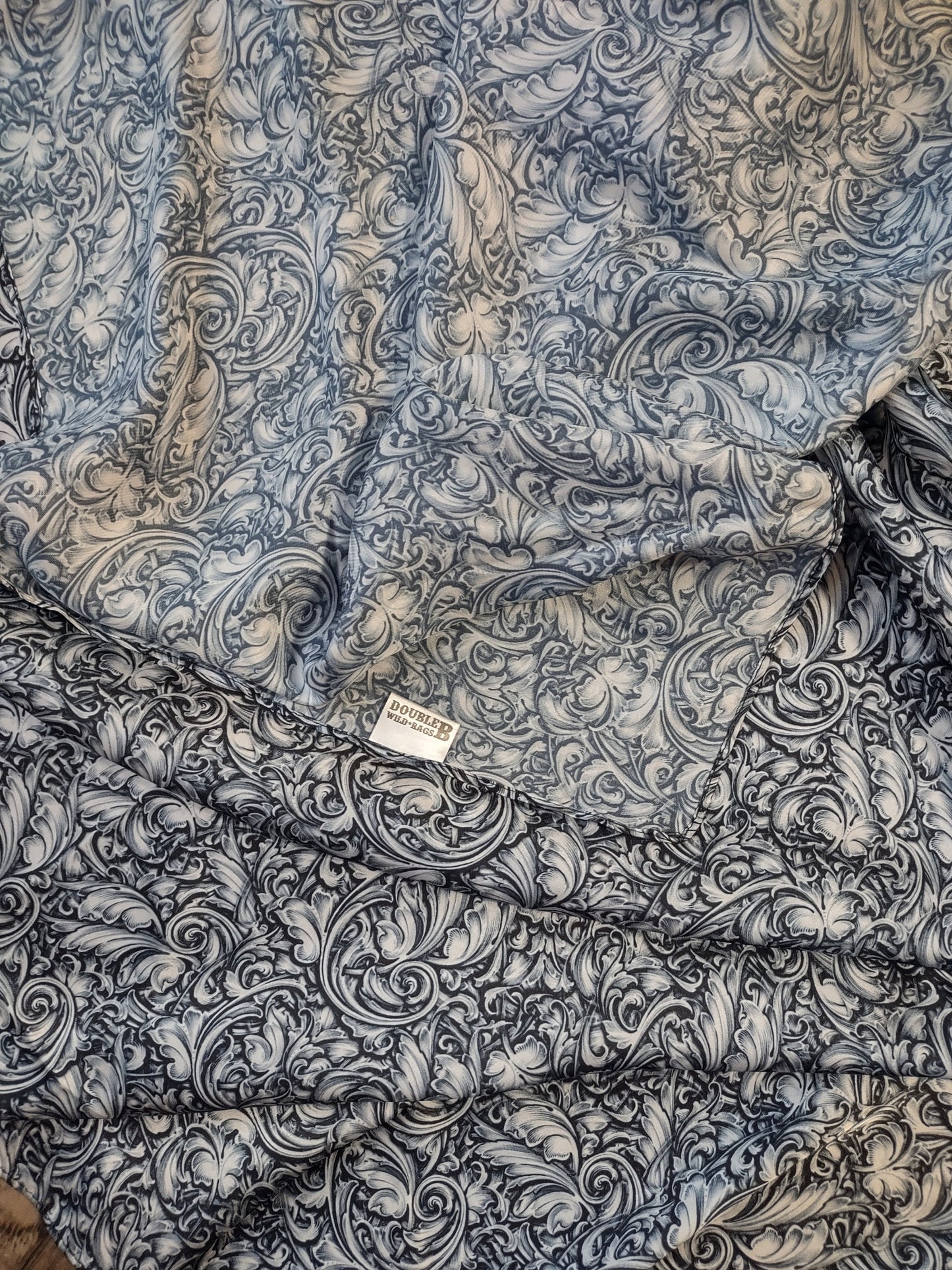 Wild Rag Engraved Sterling Silver Print Cowboy Western Neck Scarf Bandanna by Double B Wild Rags