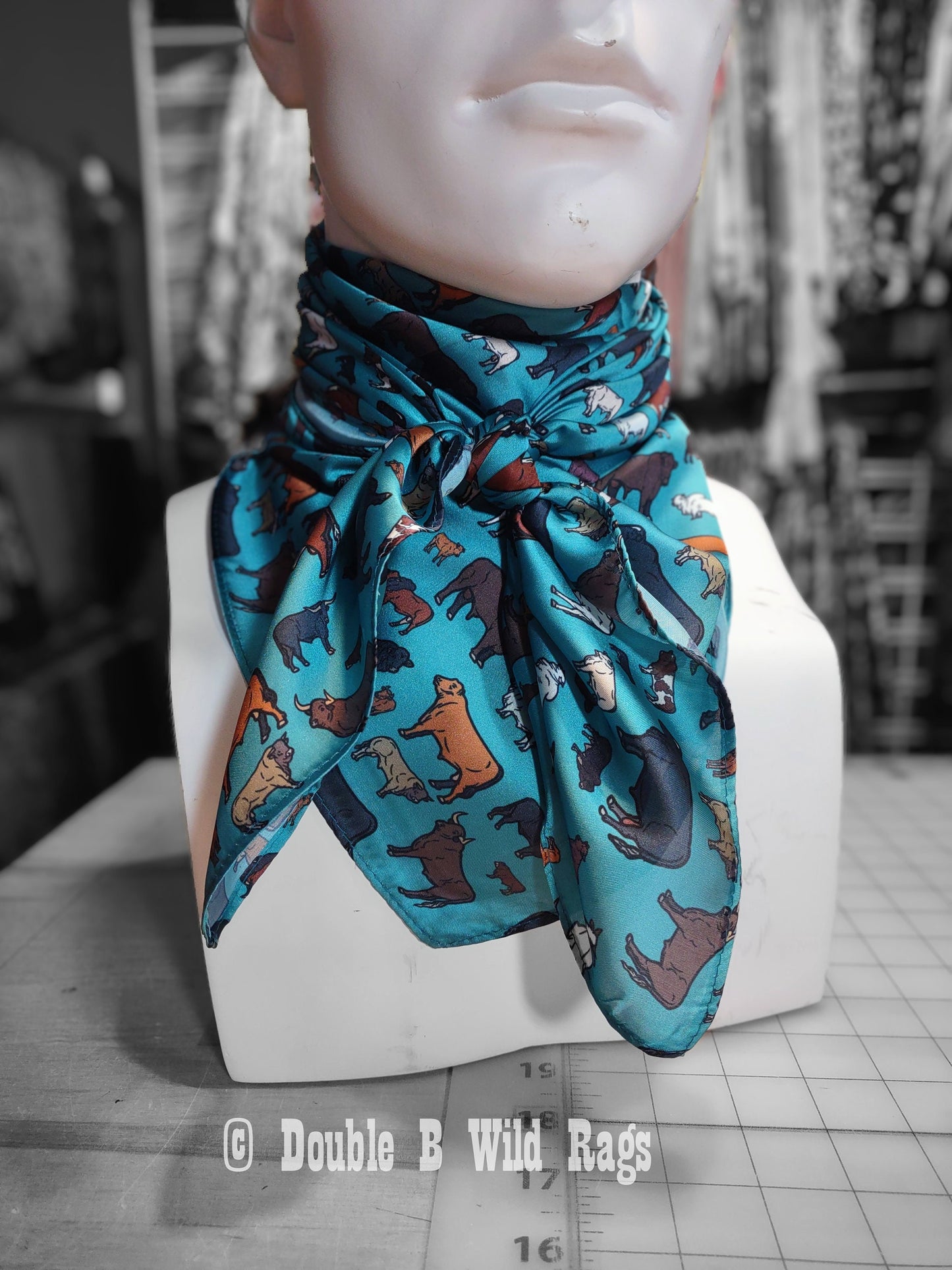 Wild Rag Teal Turquoise BULLs Cattle Western Cowboy Neck Scarf Bandana by Double B Wild Rags