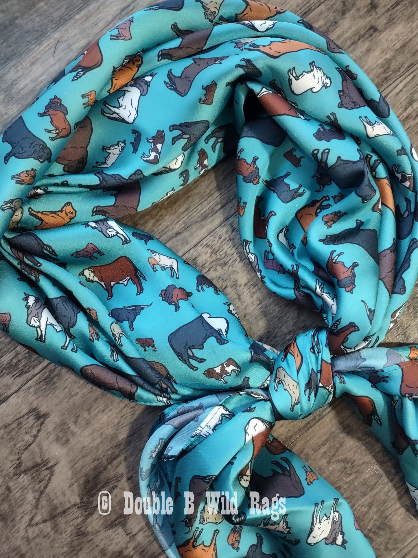 Wild Rag Teal Turquoise BULLs Cattle Western Cowboy Neck Scarf Bandana by Double B Wild Rags