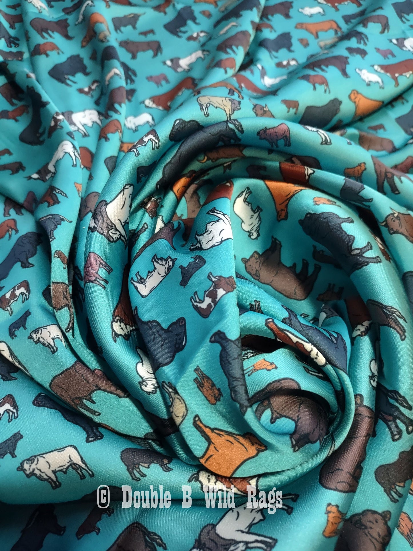 Wild Rag Teal Turquoise BULLs Cattle Western Cowboy Neck Scarf Bandana by Double B Wild Rags