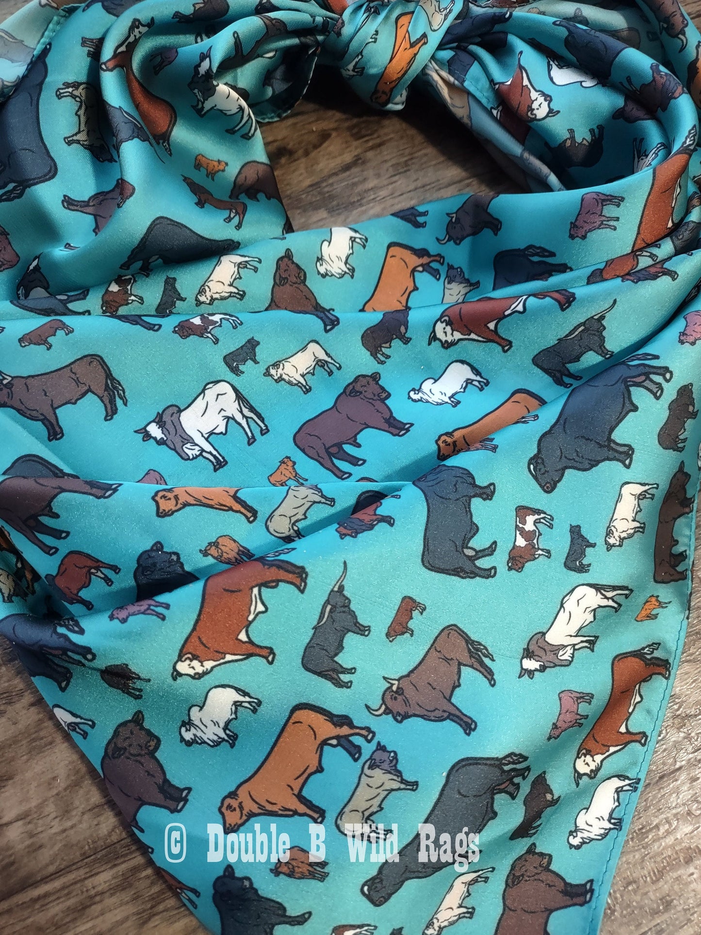 Wild Rag Teal Turquoise BULLs Cattle Western Cowboy Neck Scarf Bandana by Double B Wild Rags